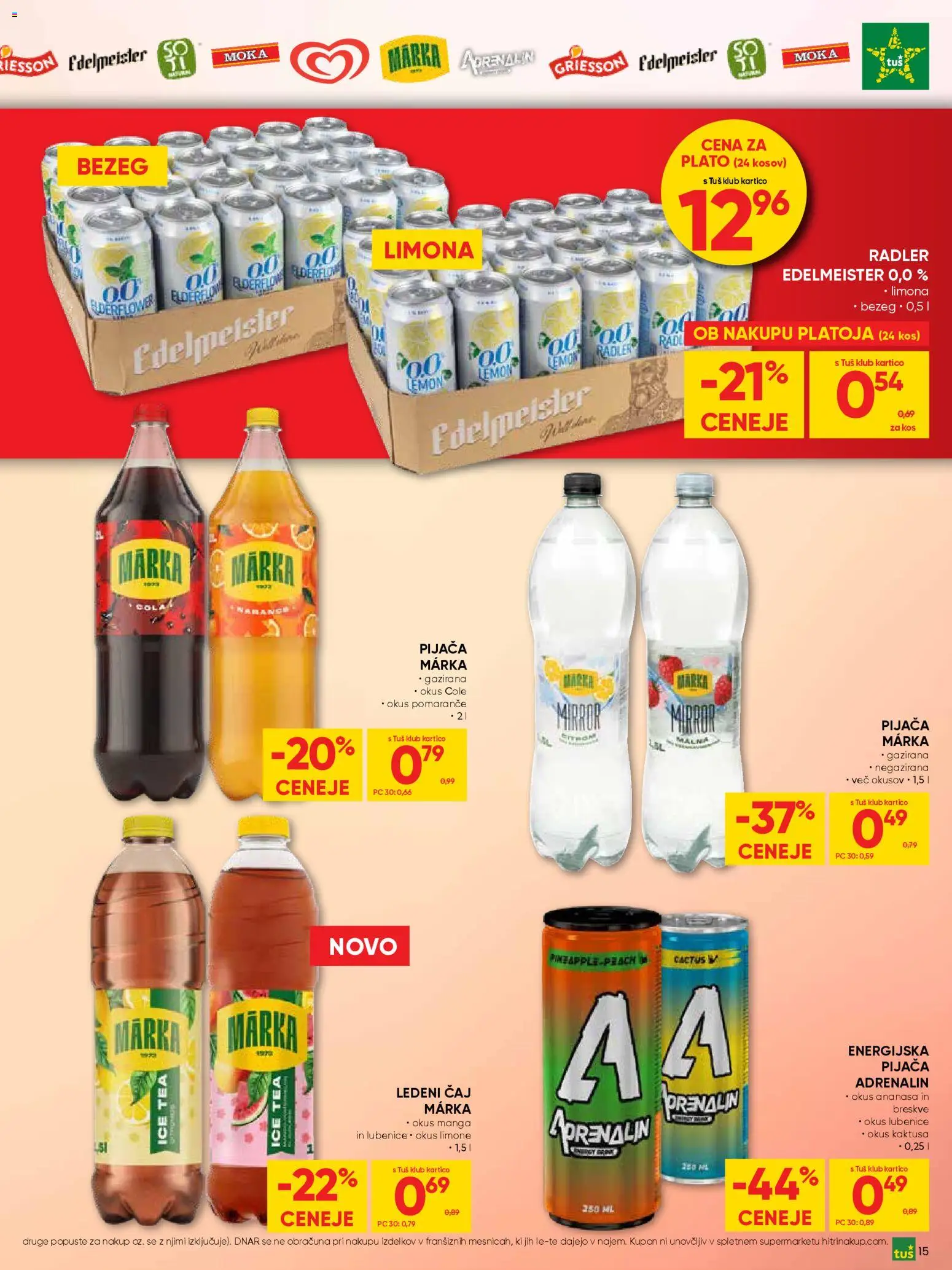 Novi Tuš katalog ponudbe – veljaven od 08.04.2026 | Stran: 15 | Izdelki: Moka, Kos, Pomarance, Lubenice