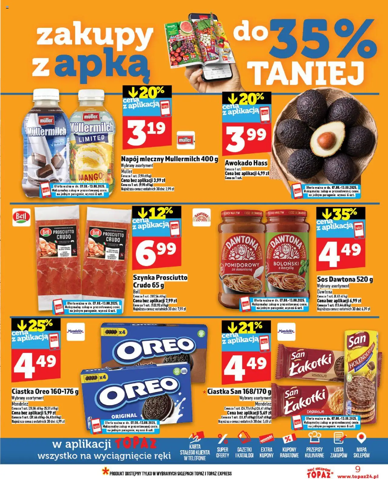 Topaz Gazetka od 07.08.2025 | Strona: 9 | Produkty: Bazylia, Ciastka Oreo, Awokado, Sos