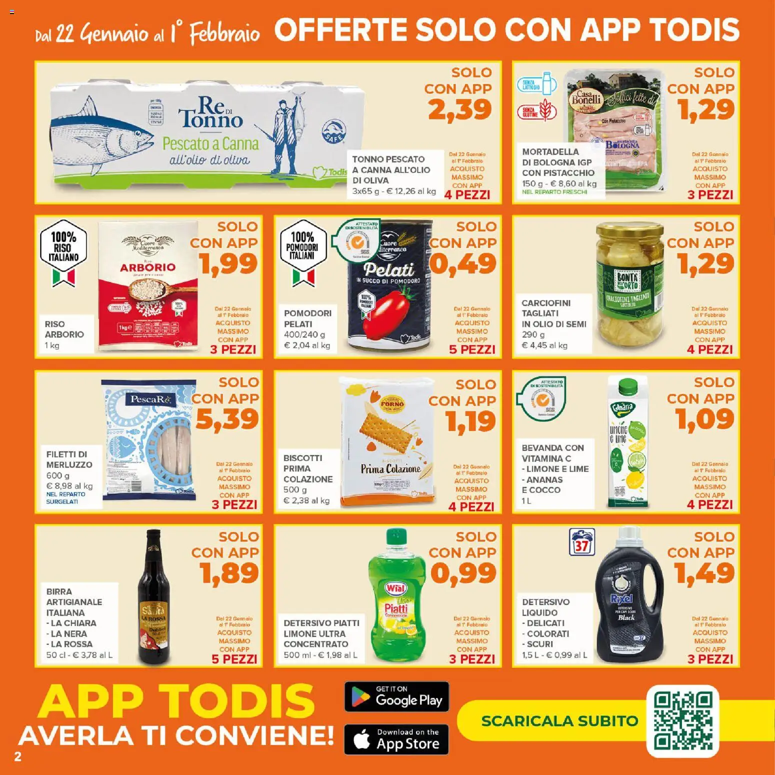 Volantino Todis del 22.01.2026 | Pagina: 2 | Prodotti: Succo, Merluzzo, The, Cocco