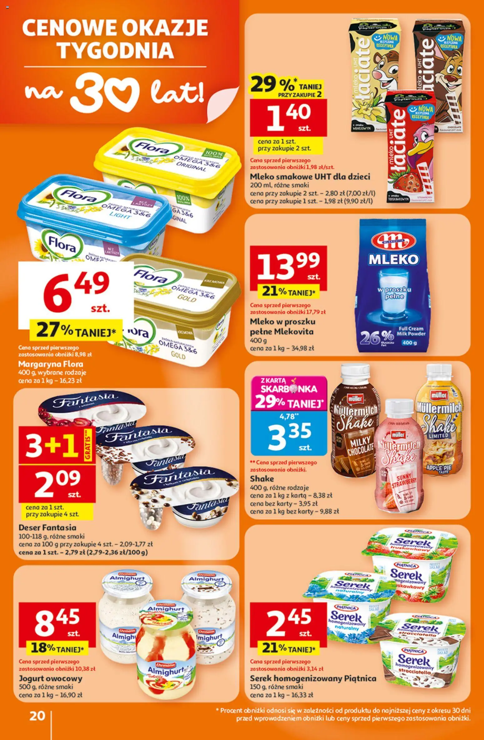 Auchan Gazetka - 30 Lat Hipermarket od 26.02.2026 | Strona: 20 | Produkty: Karta, Serek homogenizowany, Jogurt owocowy, Margaryna
