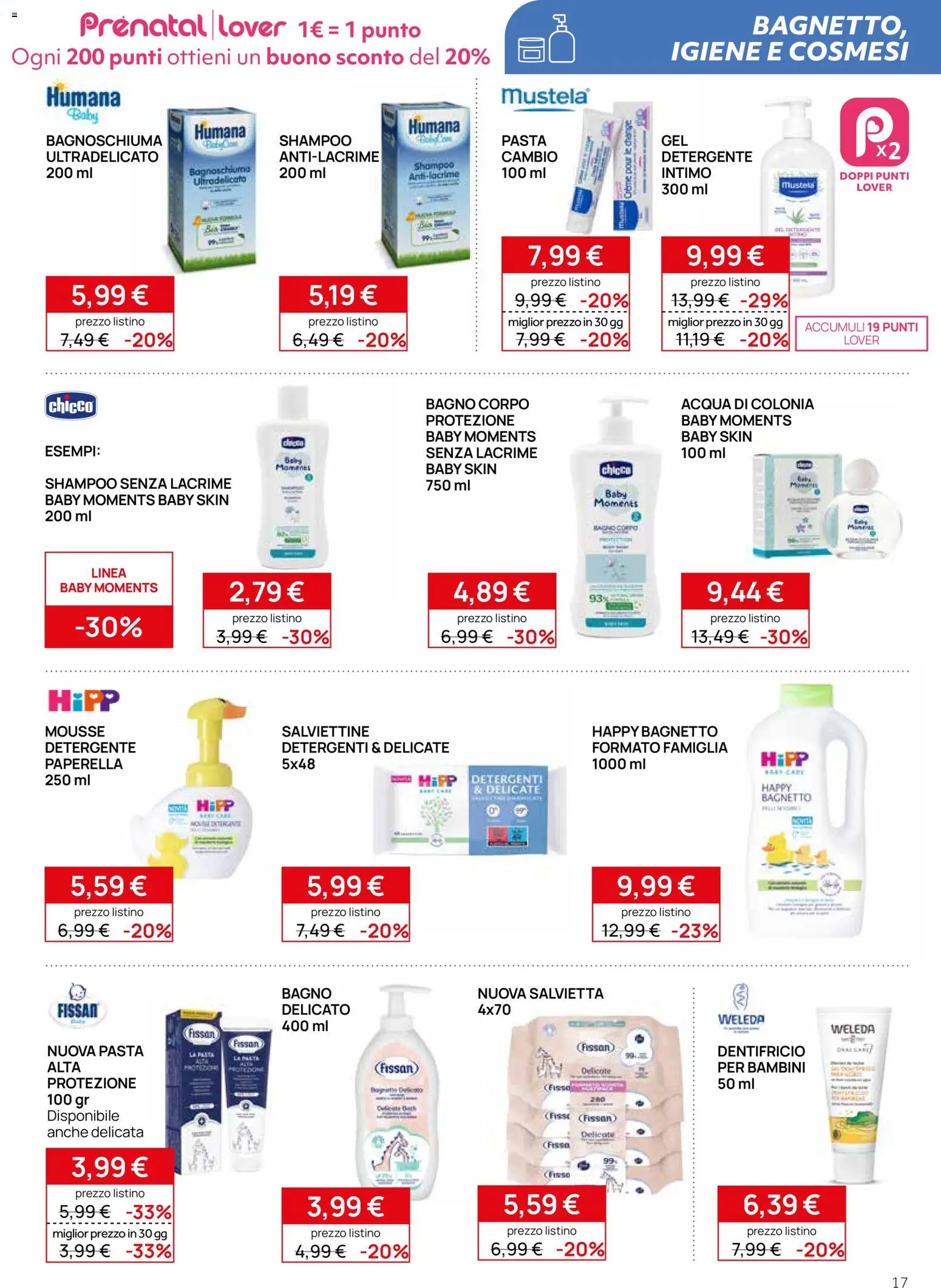 Volantino Prenatal del 09.01.2026 | Pagina: 17 | Prodotti: Bagnoschiuma, Intimo, Acqua, Bagno