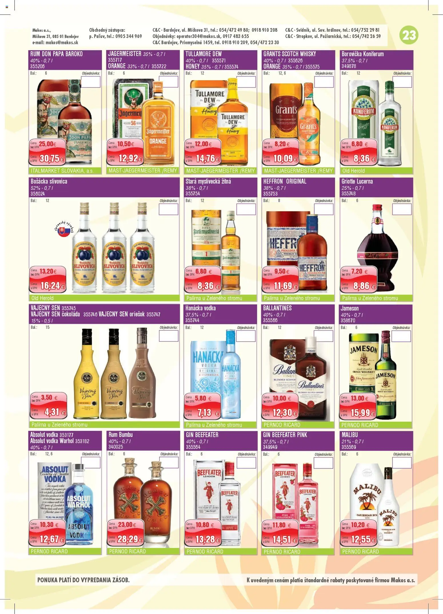 Nové Makos akcie – leták je platný od 01.12.2025 | Strana: 23 | Produkty: Jameson, Borovička, Rum, Ballantines