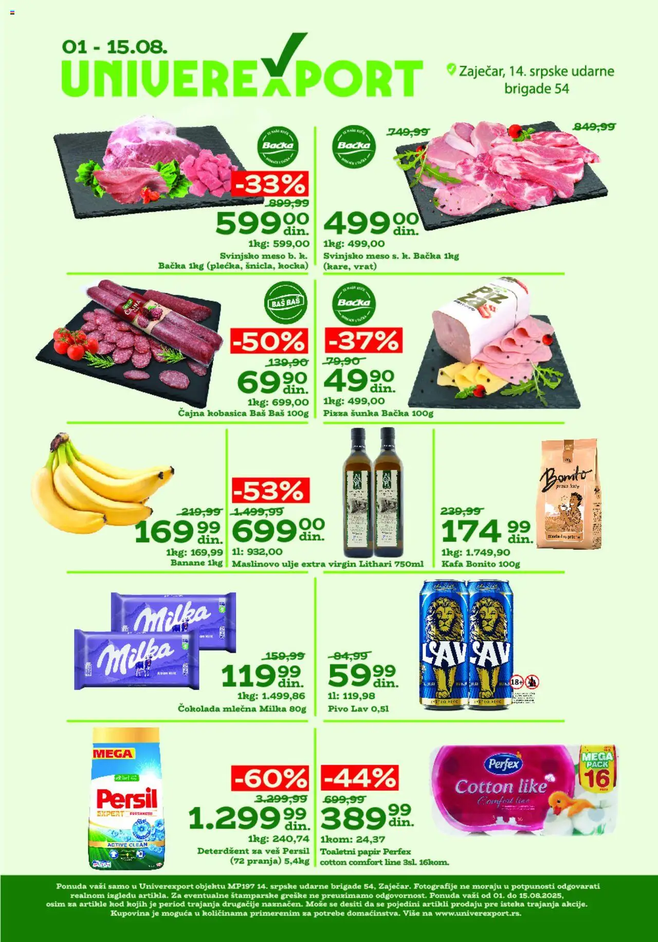 Univerexport katalog - važi od 01.08.2025 | Strana: 1 | Proizvode: Deterdžent, Čokolada, Pivo, Banane