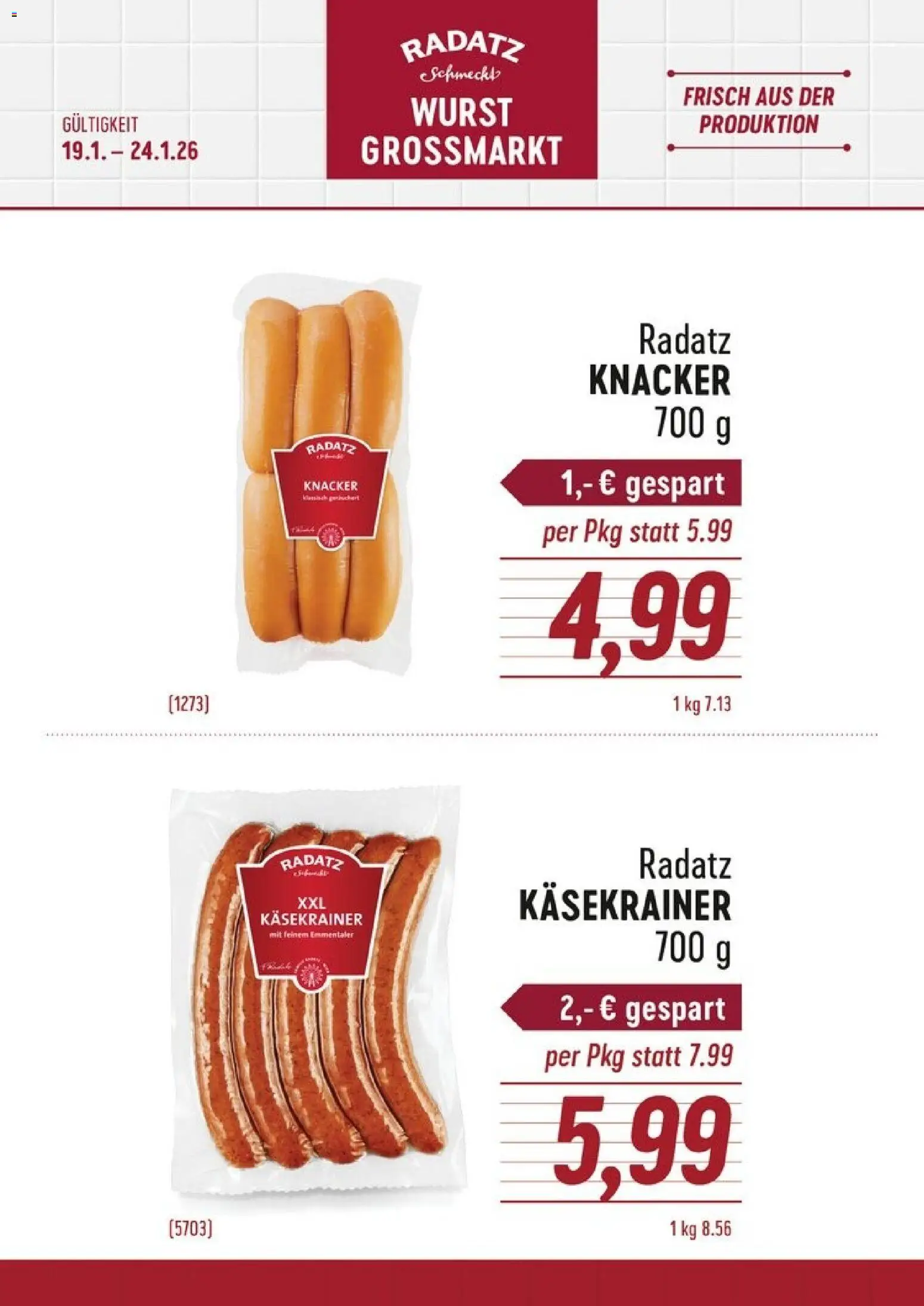 Radatz Würstchen gültig ab 19.01.2026 | Seite: 1 | Produkte: Wurst