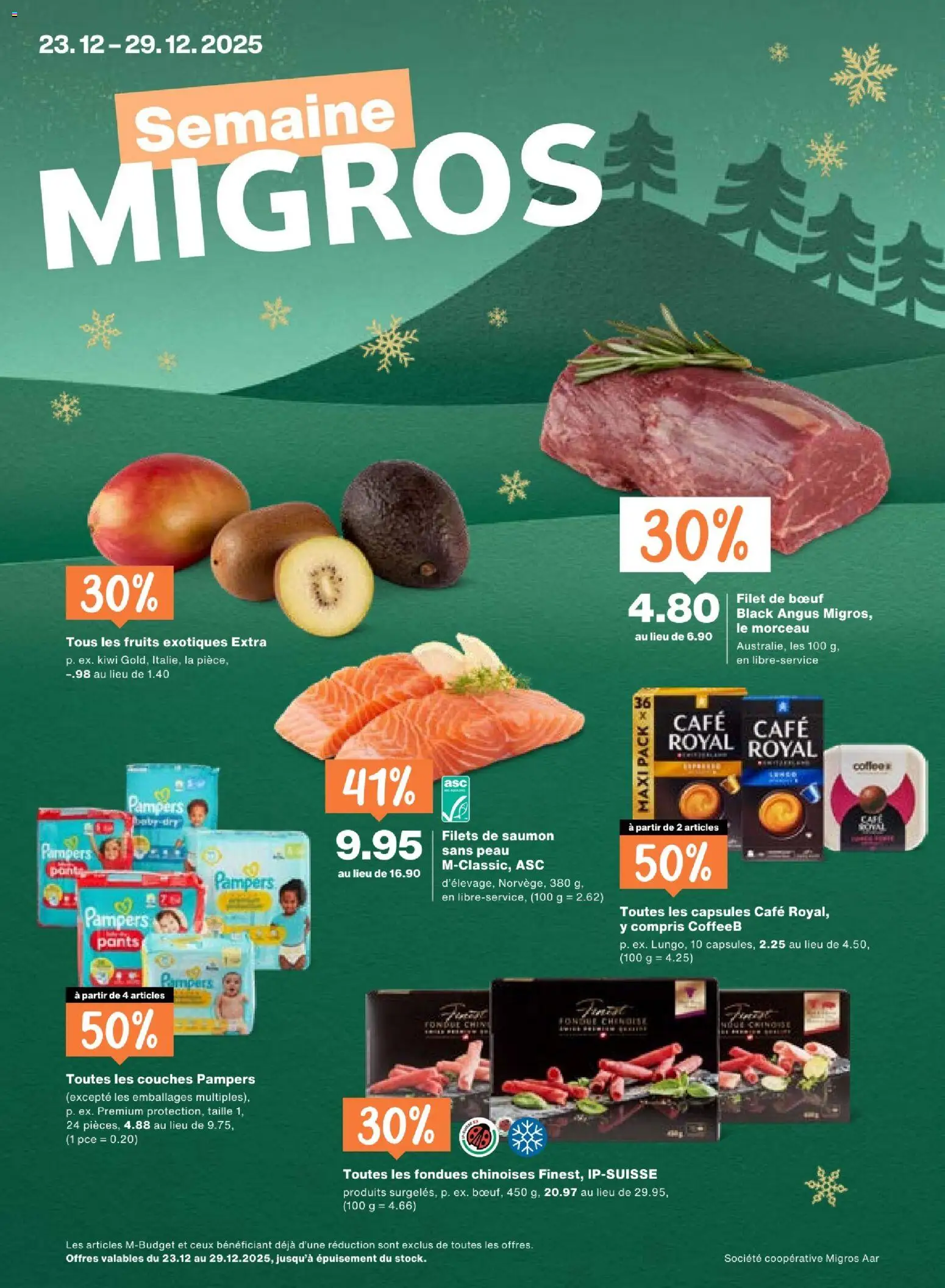 Migros Aktionen FR – gültig ab 23.12.2025 | Seite: 1 | Produkte: Kiwi, Fondue, Pampers