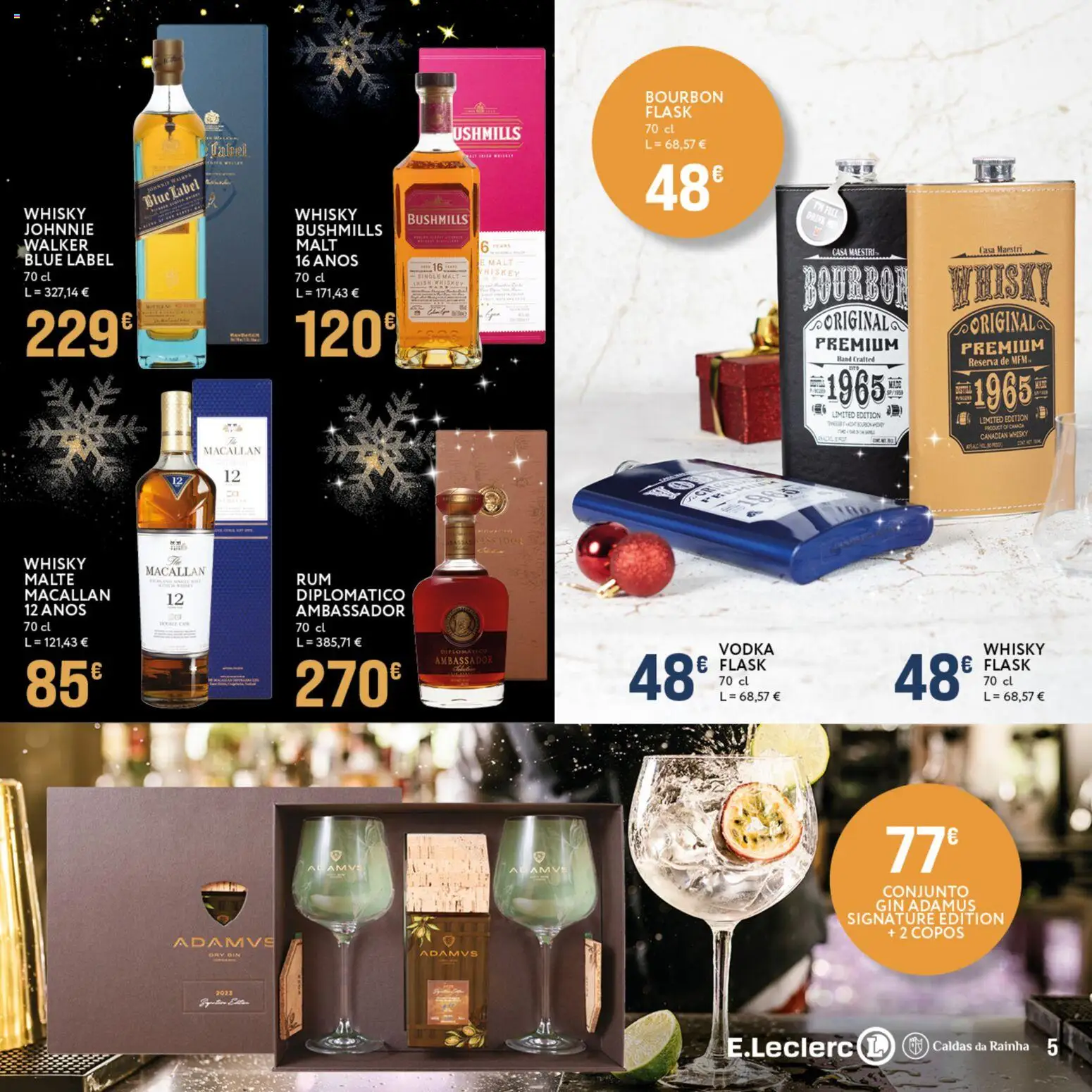 E.Leclerc - Folheto Gourmet Caldas da Rainha │ válido de 16.12.2025 | Página: 5 | Produtos: Copos, Whisky, Gin, Vodka