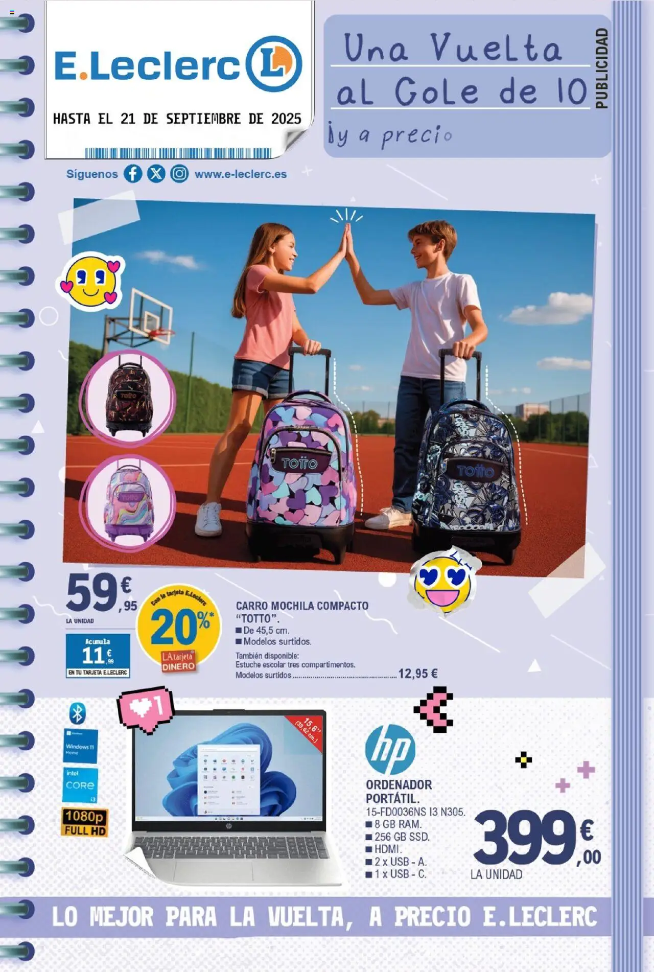 E.Leclerc folleto │ válido desde el 11.08.2025 | Página: 1 | Productos: Mochila, Ordenador, USB