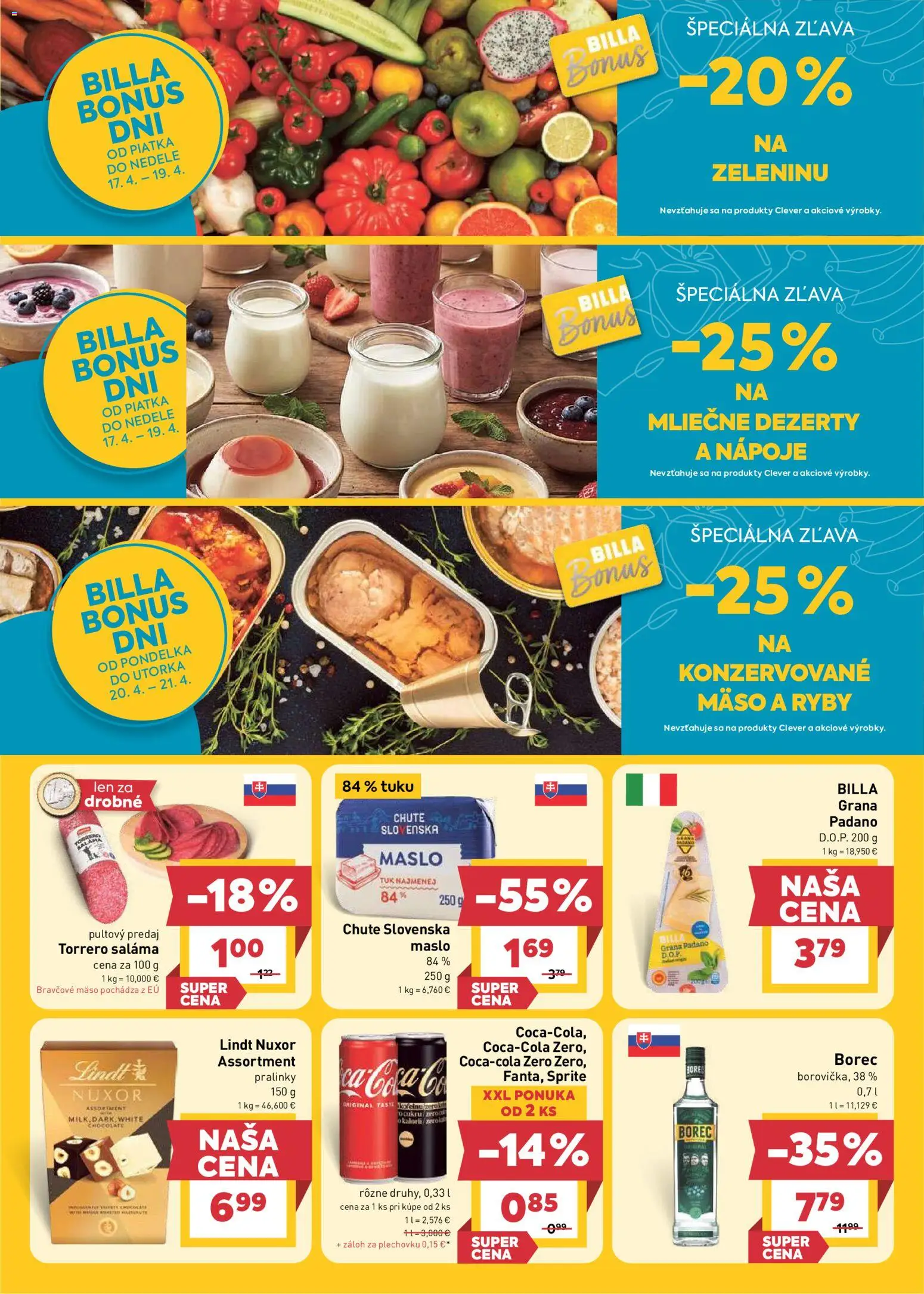 Nové Billa akcie – leták je platný od 15.04.2026 | Strana: 24 | Produkty: Maslo, Ryby, Lindt, Bravčové mäso