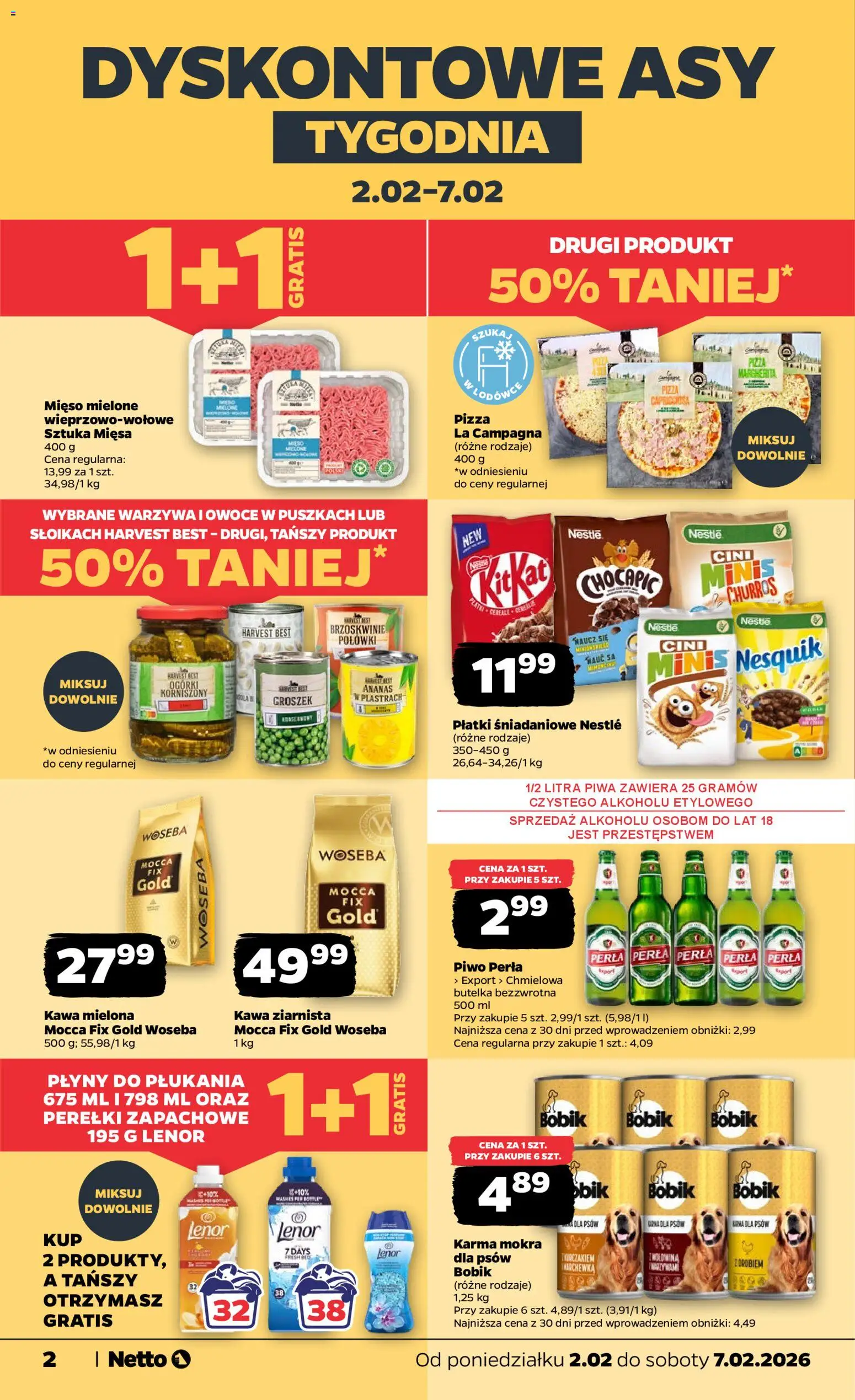 Netto gazetka - Spożywcza od 02.02.2026 | Strona: 2 | Produkty: Mięso, Pizza, Piwo, Płatki