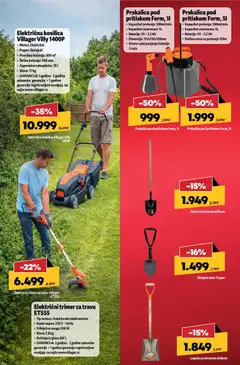 Električni trimer za travu Villager ET555, Električni trimer za travu ET555. Tip motora: Kolektorski elektromotor, Radni napon: 230 V ~ 50 Hz, Priključna snaga: 550 W, Masa: 2.8 kg, Rotirajuća glava (90°), GARANCIJA 3 godine: 2 godine zakonske garancija + 1 godina garancije registracijom uredjaja na sajtu www.villager.rs - pregled Mega Maxi kataloga - važi od 26.02.2026 | Strana: 2 | Proizvode: Kosilica, Baterija, Trimer, Baterije