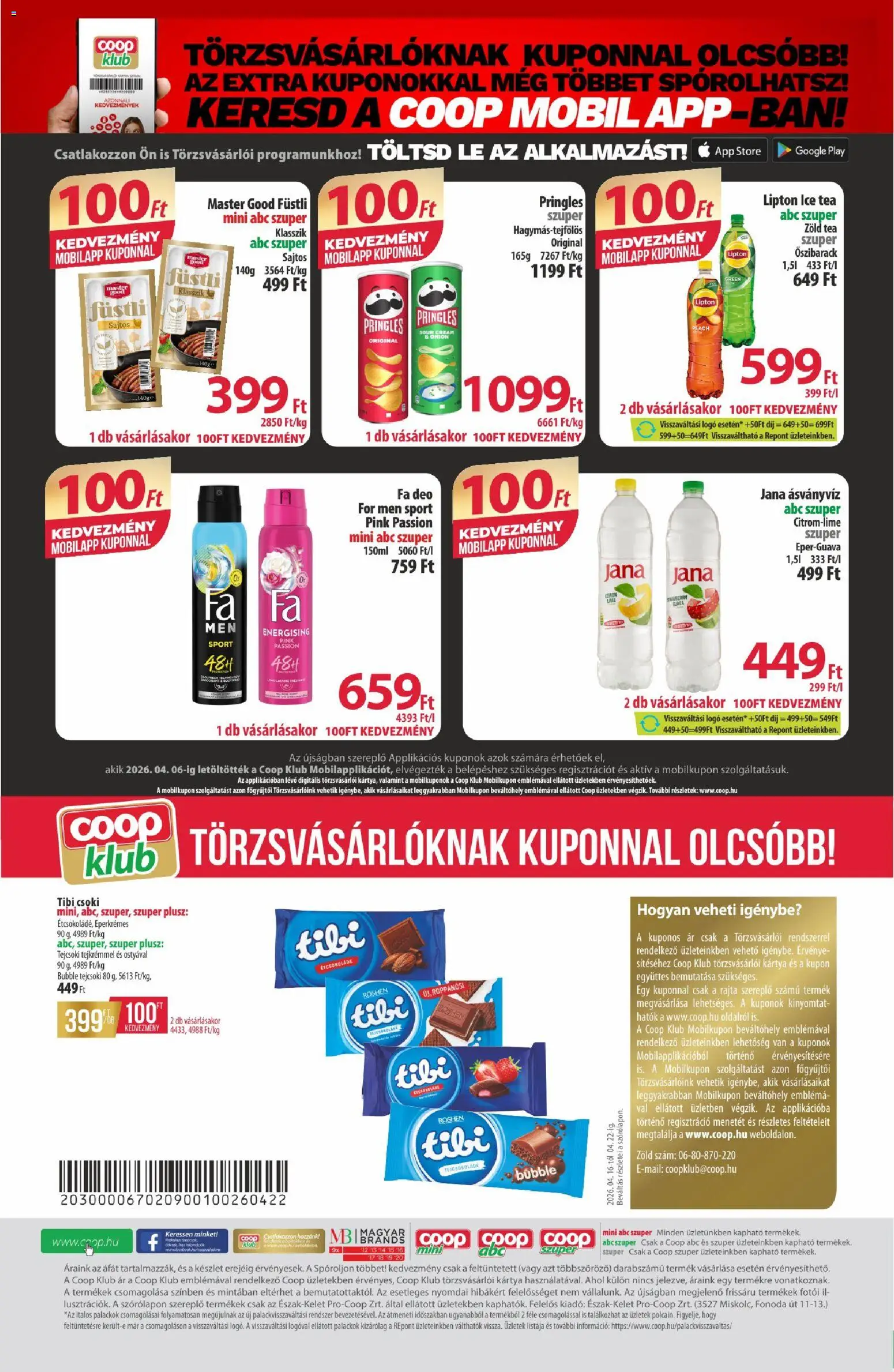 COOP akciós ujság - amely érvényes a következő dátumtól: 16.04.2026 | Oldal: 12 | Termékek: Pringles, Zöld tea, Étcsokoládé, Ásványvíz