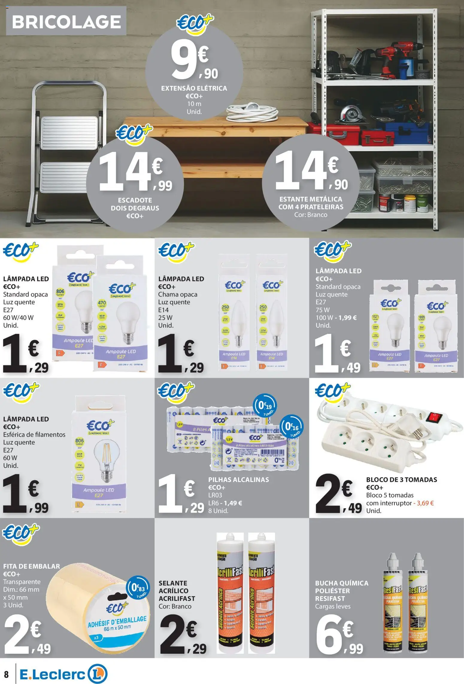 E.Leclerc folheto Não Alimentar │ válido de 12.03.2026 | Página: 8 | Produtos: Extensão elétrica, Interruptor, Pilhas