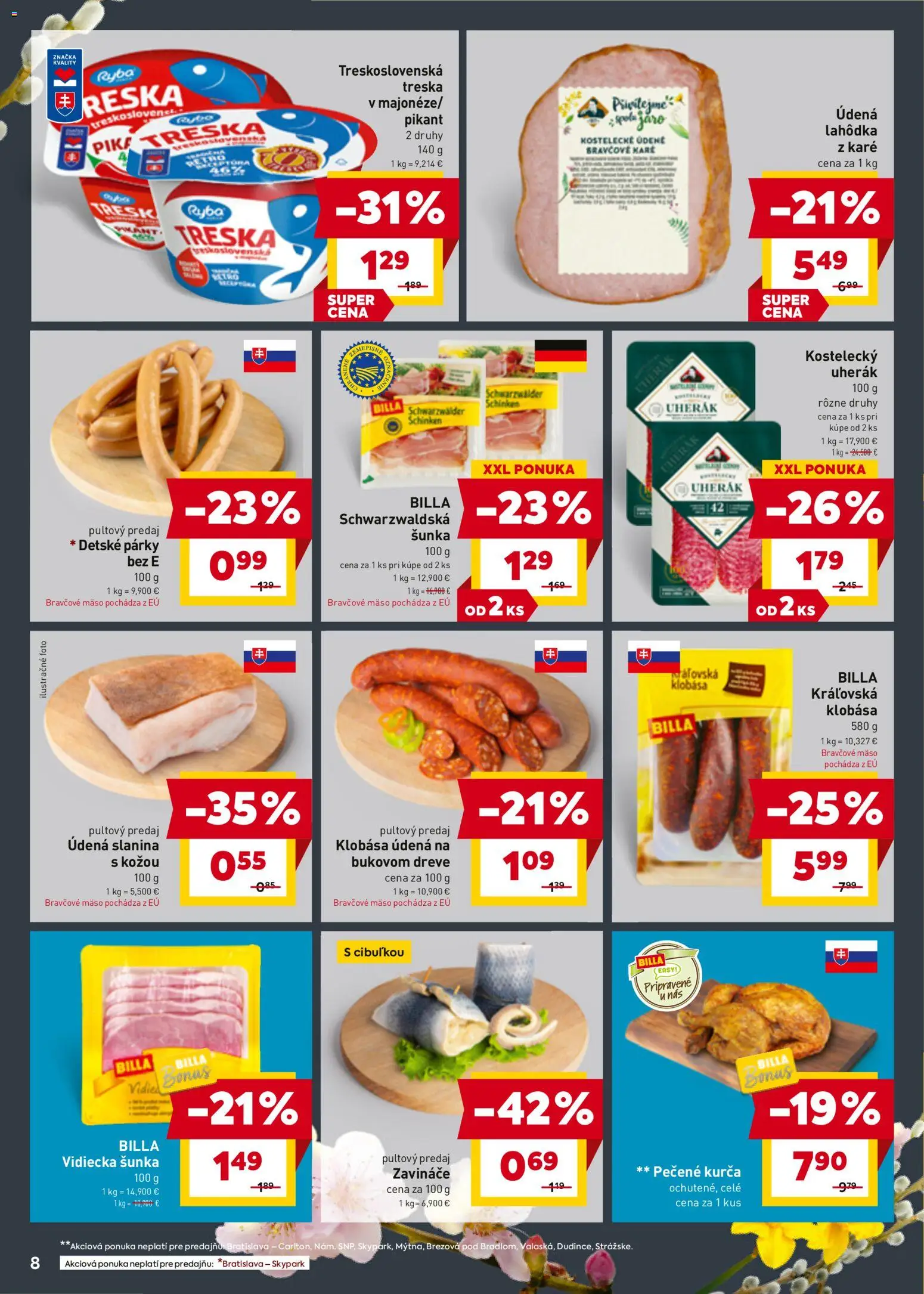 Nové Billa akcie – leták je platný od 11.03.2026 | Strana: 10 | Produkty: Slanina, Klobása, Bravčové mäso, Párky