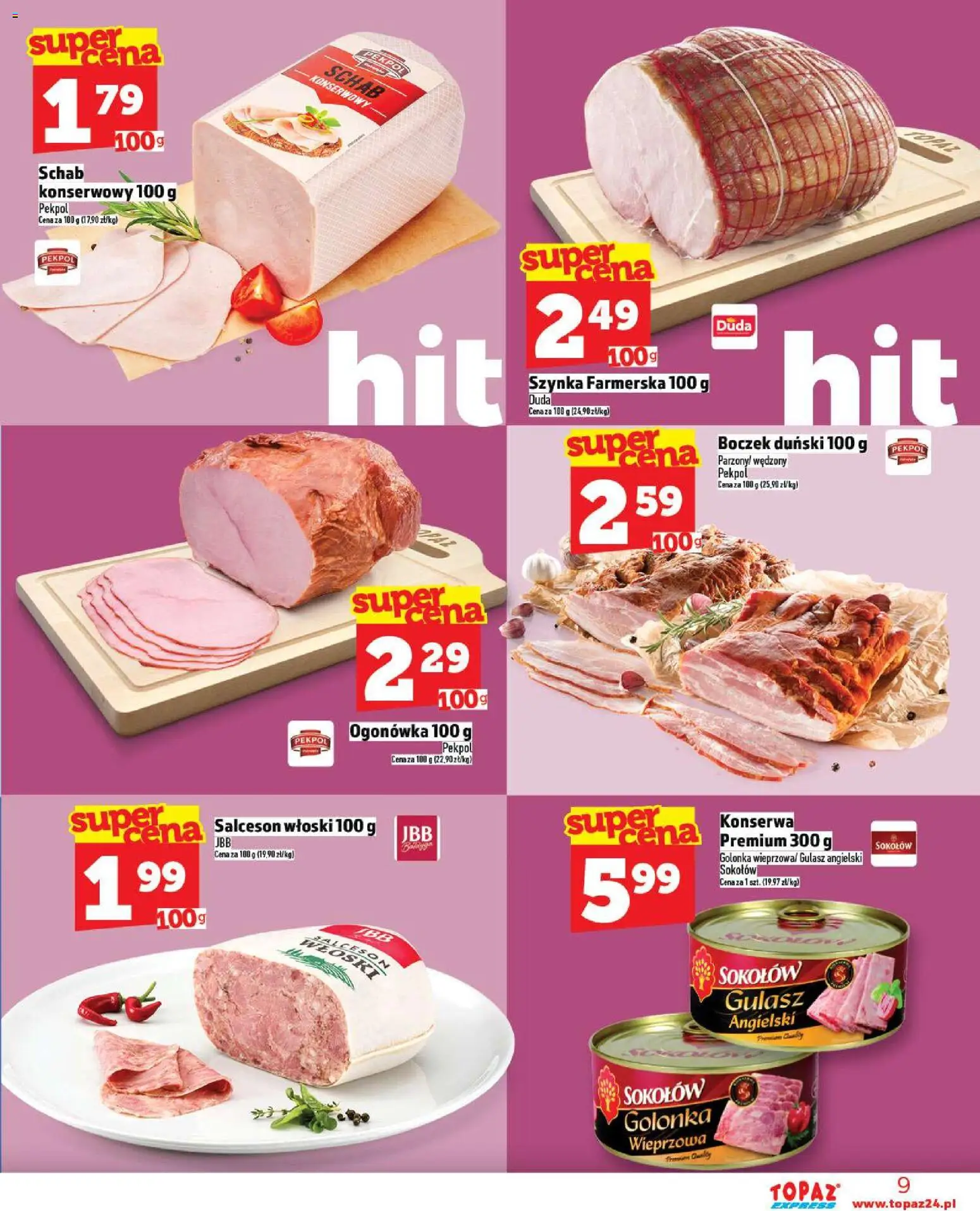Topaz Gazetka - Express od 20.11.2025 | Strona: 9 | Produkty: Schab, Szynka, Gulasz angielski, Gulasz