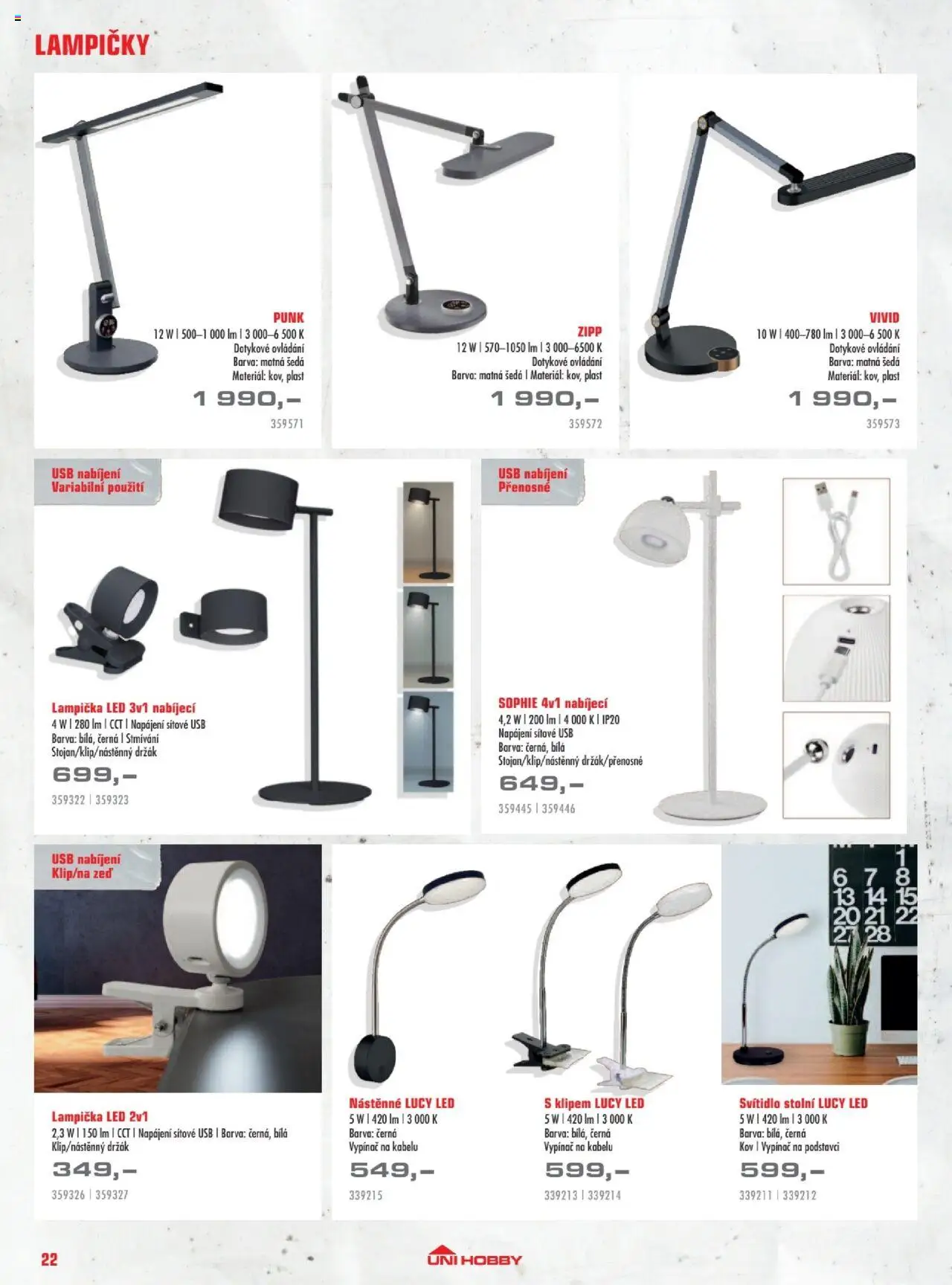 Uni Hobby katalog - Osvětlení od 03.10.2025 | Strana: 22 | Produkty: Lampička, Vypínač, USB, Lampičky