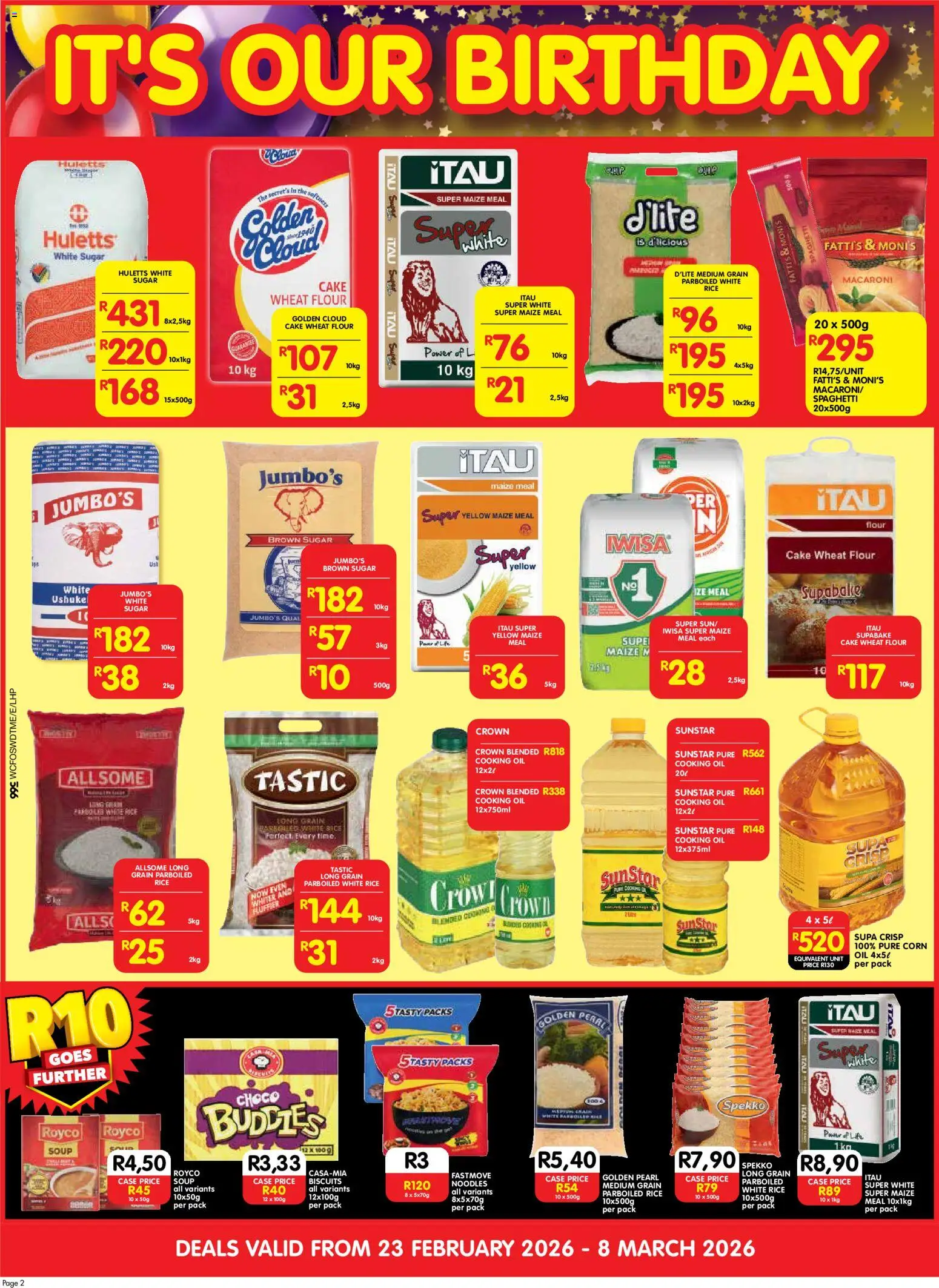 New Shoprite catalogue – valid from 23.02.2026 | Page: 2 | Products: Cake, Case, Oil, Rice