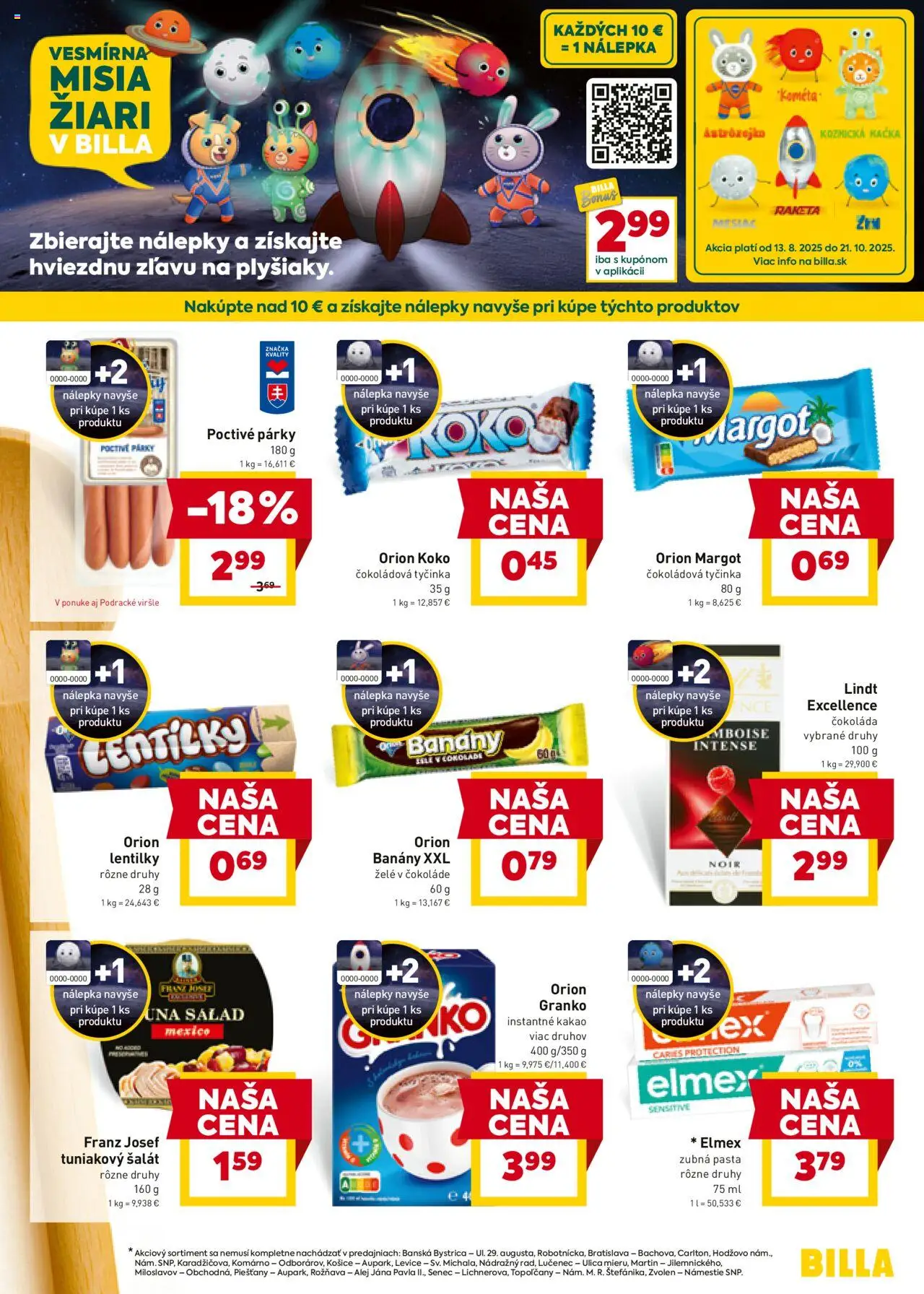 Nové Billa akcie – leták je platný od 17.09.2025 | Strana: 5 | Produkty: Banány, Čokoláda, Zubná pasta, Párky