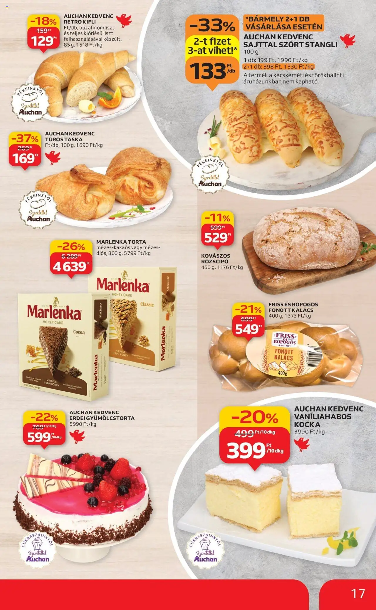 Auchan akciós ujság - amely érvényes a következő dátumtól: 04.09.2025 | Oldal: 17 | Termékek: Torta, Kifli, Stangli, Kalács