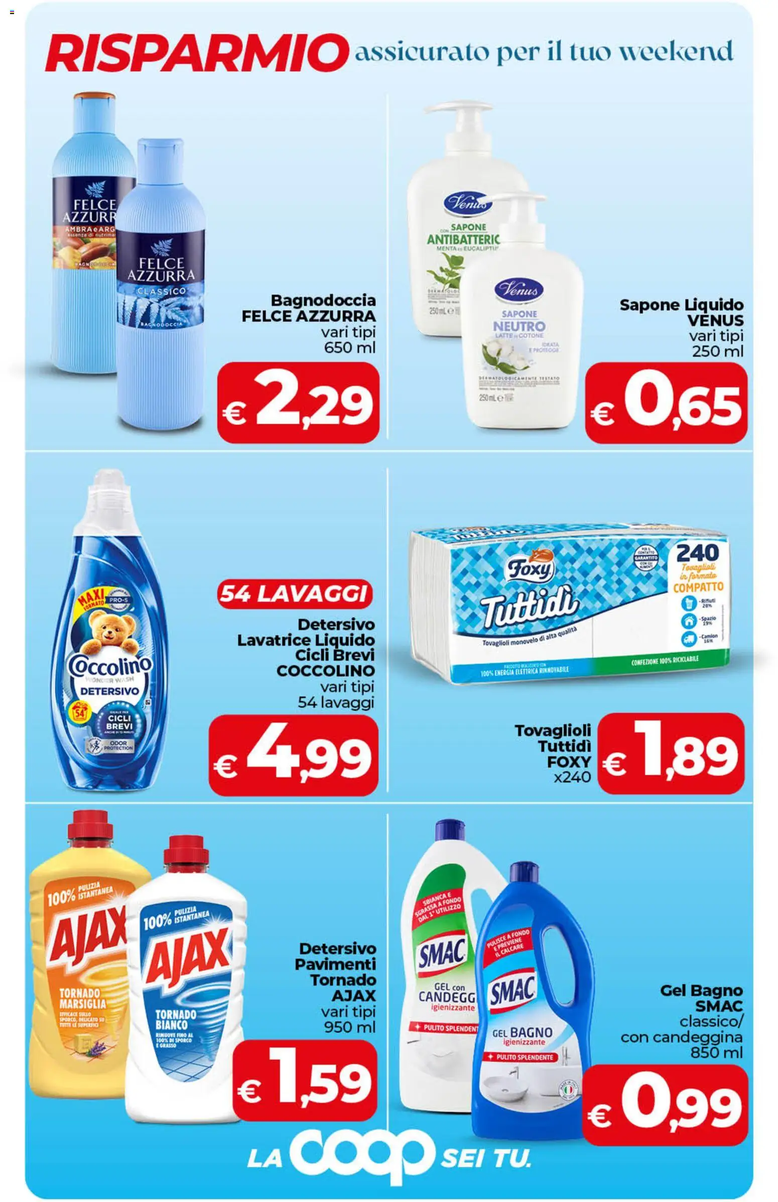 Volantino COOP del 28.04.2026 | Pagina: 7 | Prodotti: Sapone, Candeggina, Lavatrice, Menta