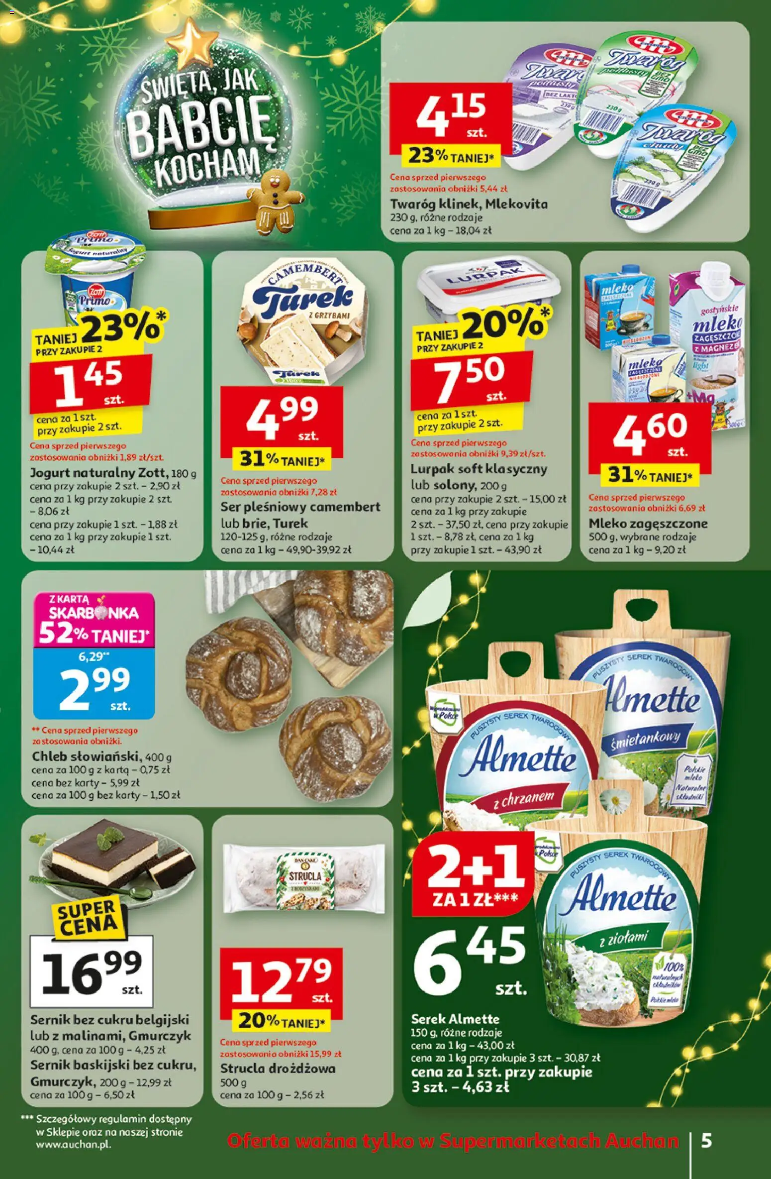 Auchan Gazetka od 11.12.2025 | Strona: 5 | Produkty: Jogurt naturalny, Mleko, Ser, Chleb