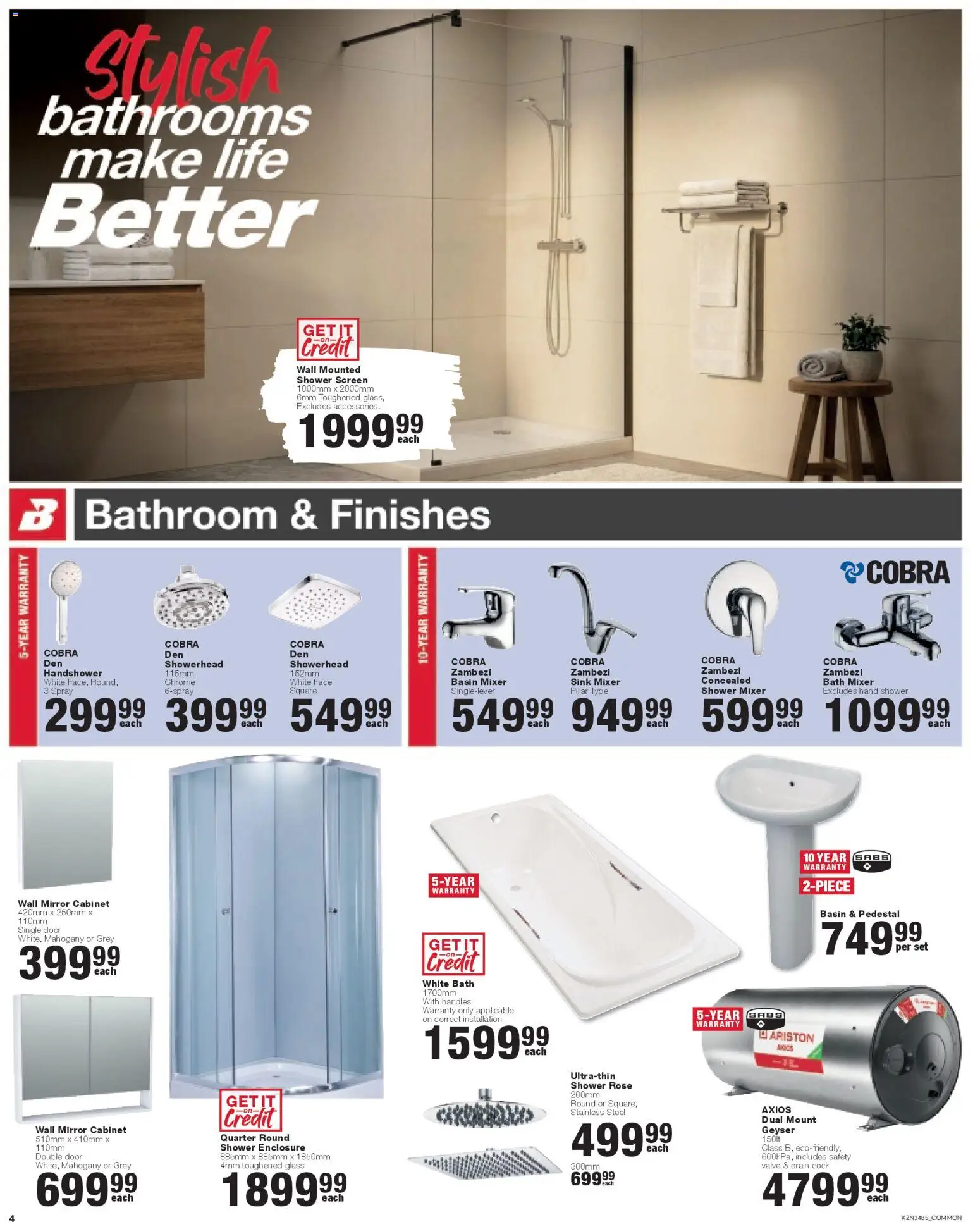 New Build It catalogue – valid from 24.04.2026 | Page: 4 | Products: Pedestal, Mirror, Geyser, Basin