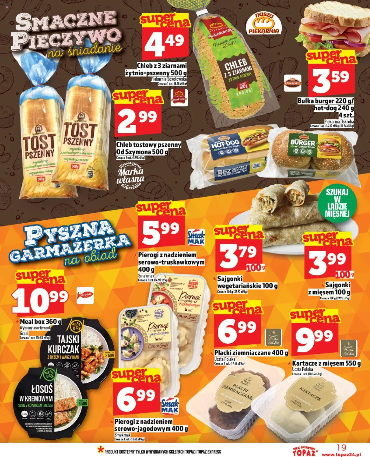 Topaz Gazetka od 20.06.2025 | Strona: 19 | Produkty: Chleb tostowy, Pierogi, Piekarnia, Łosoś