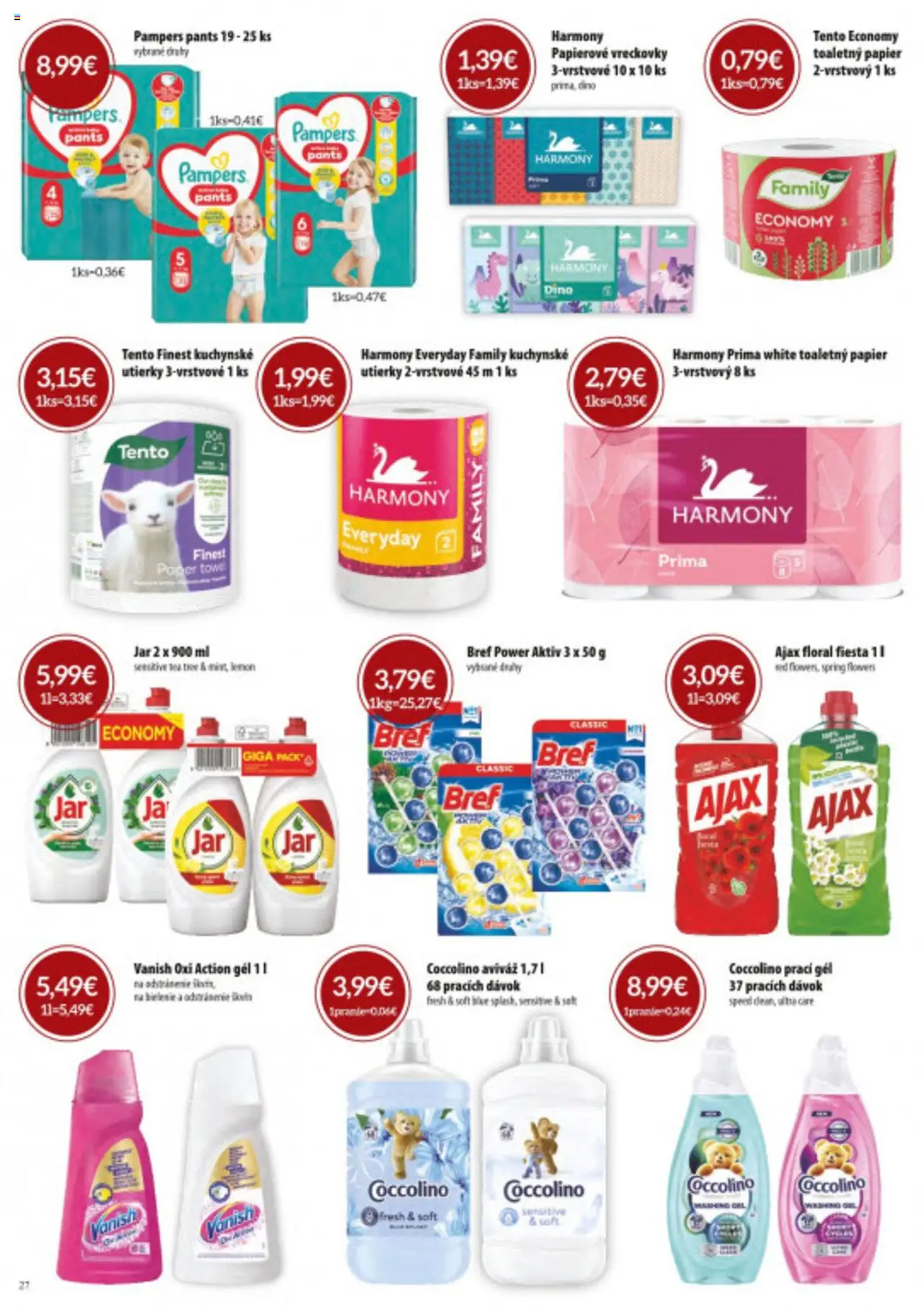Nové CBA Verex akcie – leták je platný od 02.10.2025 | Strana: 27 | Produkty: Aviváž, Coccolino, Jar, Pampers