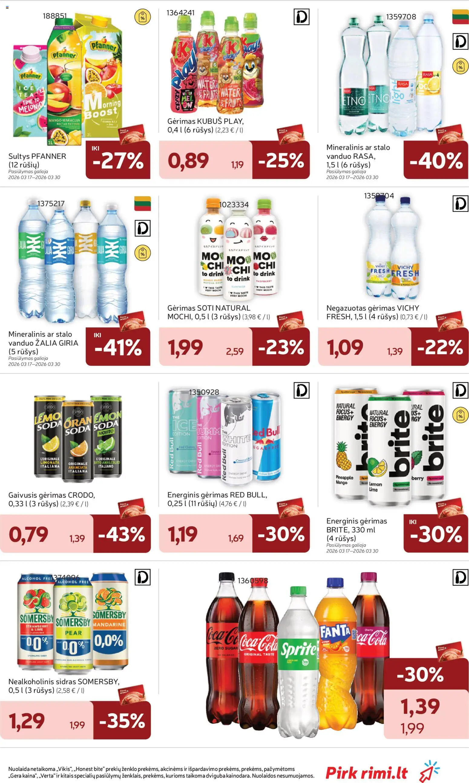 Rimi akcijos nuo 24.03.2026 | Puslapis: 31 | Prekių: Gaivusis gėrimas, Nealkoholinis sidras, Energinis gėrimas, Sultys