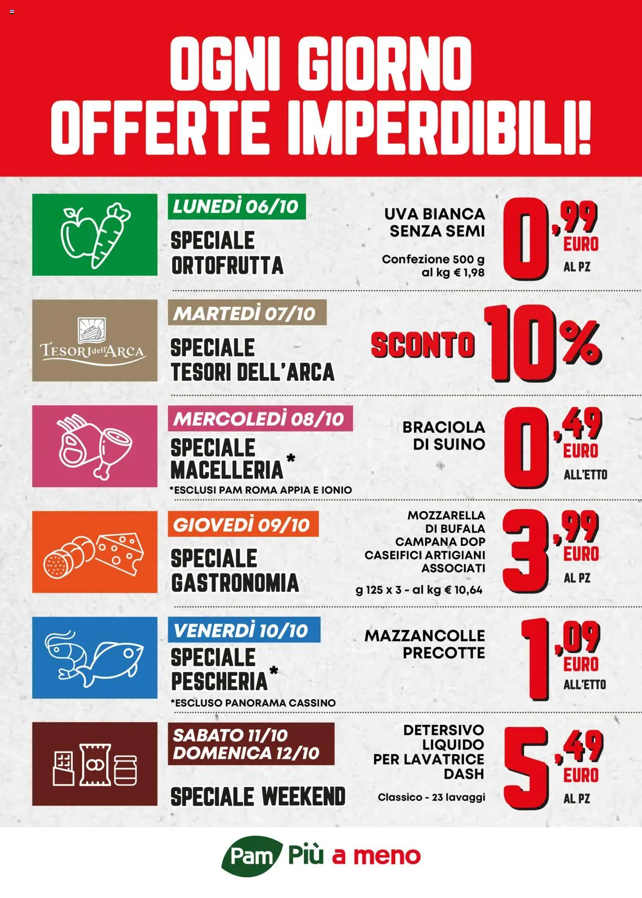 Volantino Panorama del 06.10.2025 | Pagina: 1 | Prodotti: Mazzancolle, Suino, Lavatrice, Uva