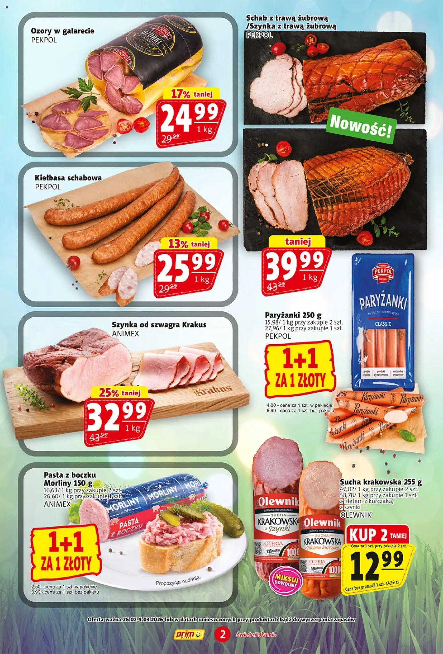 Prim Market Gazetka od 26.02.2026 | Strona: 2 | Produkty: Kiełbasa, Schab, Szynka