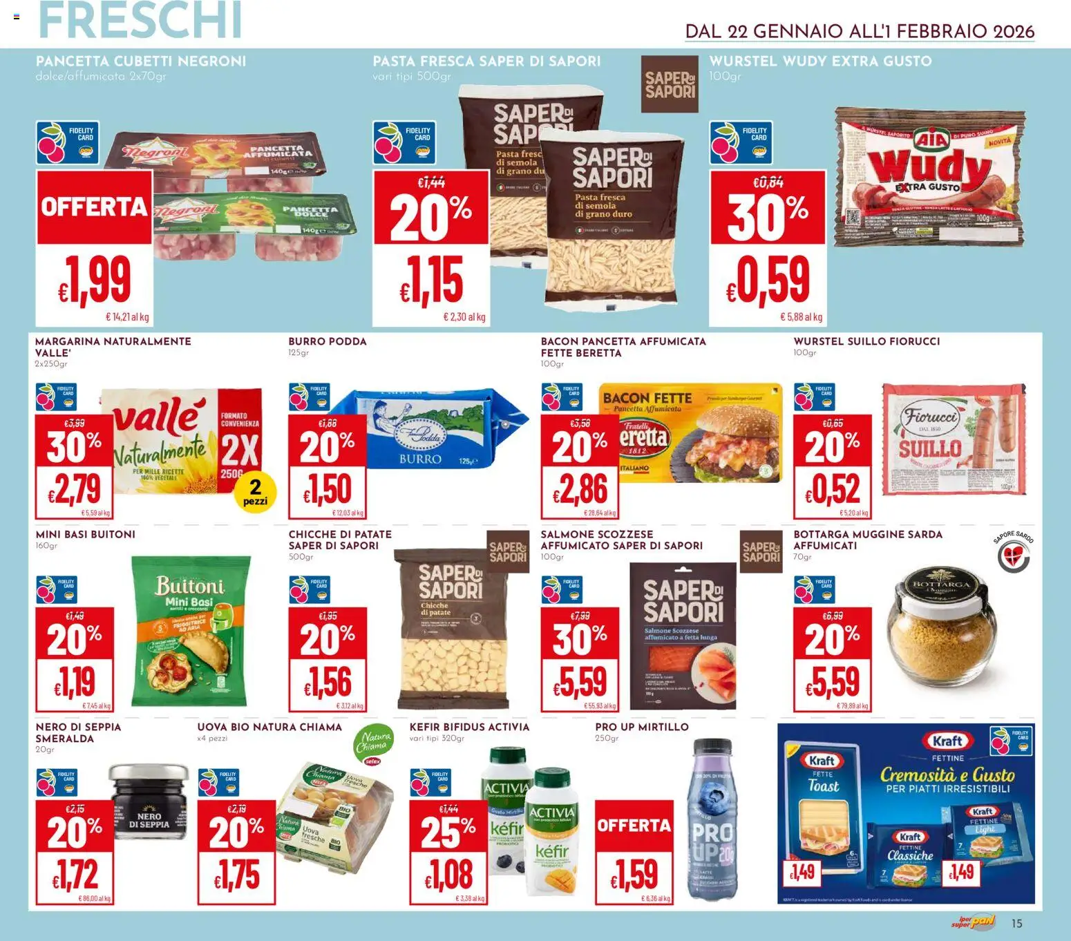 Volantino Pan del 22.01.2026 | Pagina: 15 | Prodotti: Uova, Pancetta, Wurstel, Margarina