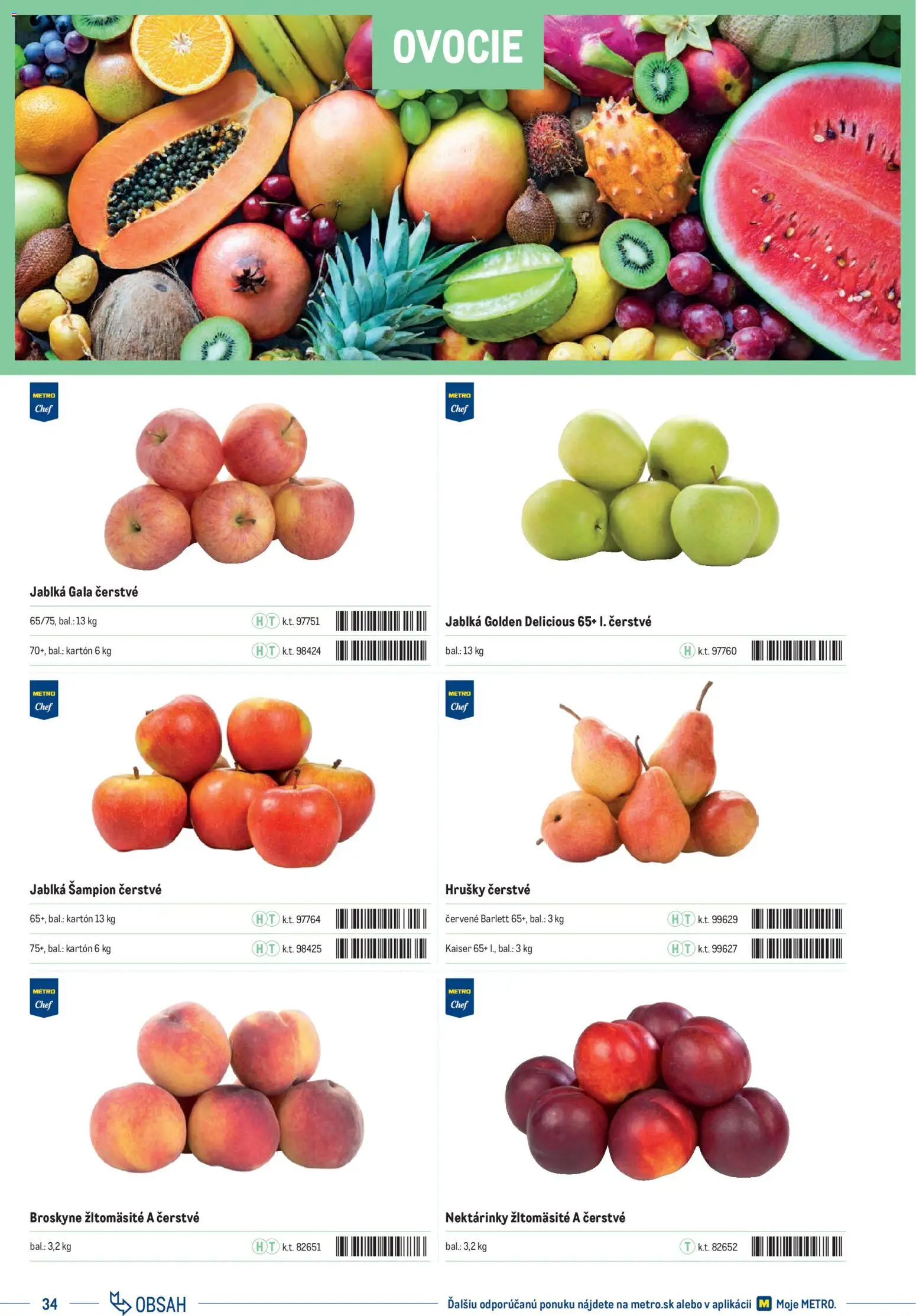 Nové Metro akcie – leták je platný od 01.01.2025 | Strana: 34 | Produkty: Jablká, Hrušky, Broskyne, Ovocie