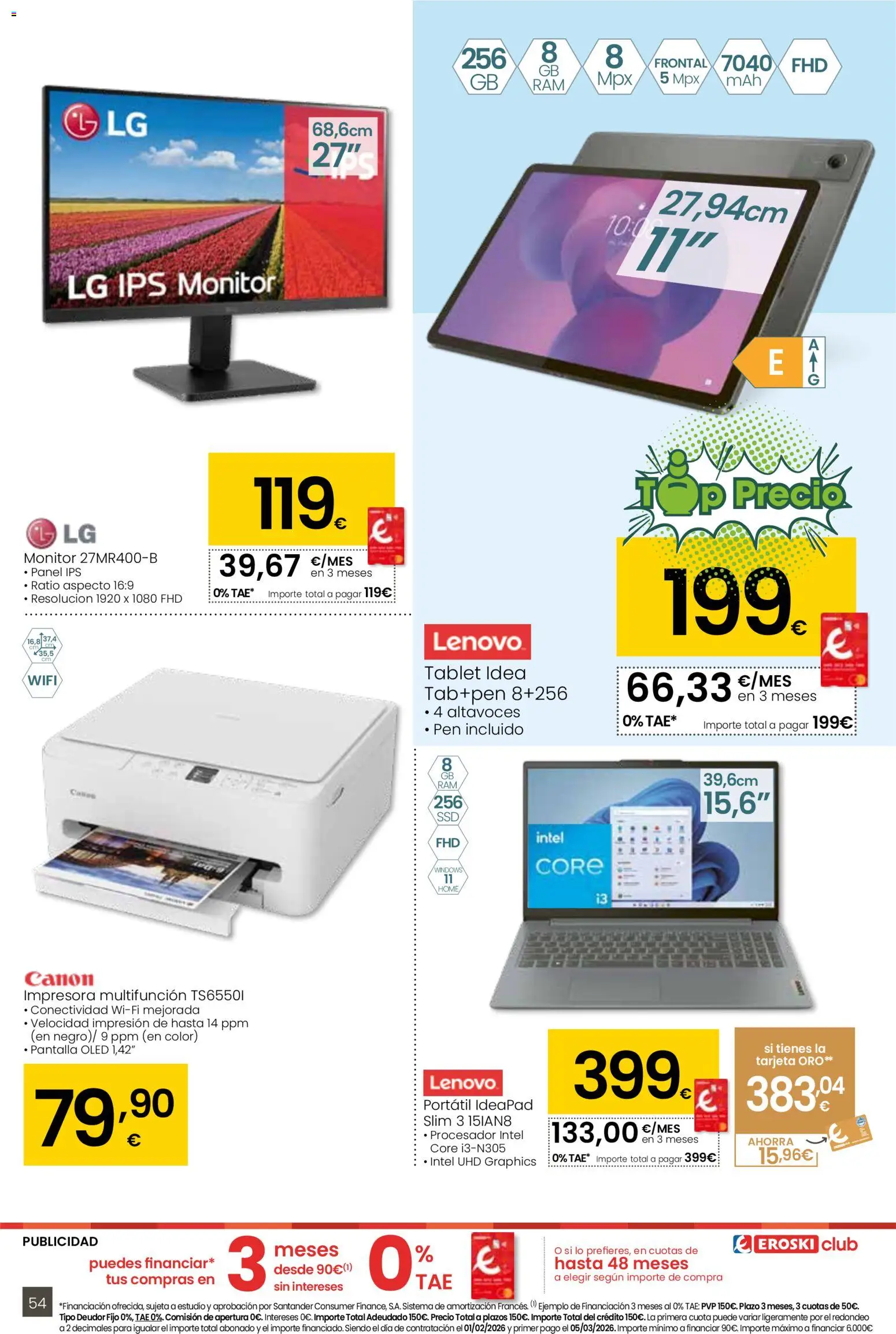 Eroski - Siempre a buen precio │ válido desde el 29.01.2026 | Página: 54 | Productos: Altavoces, Tablet, Monitor, Impresora
