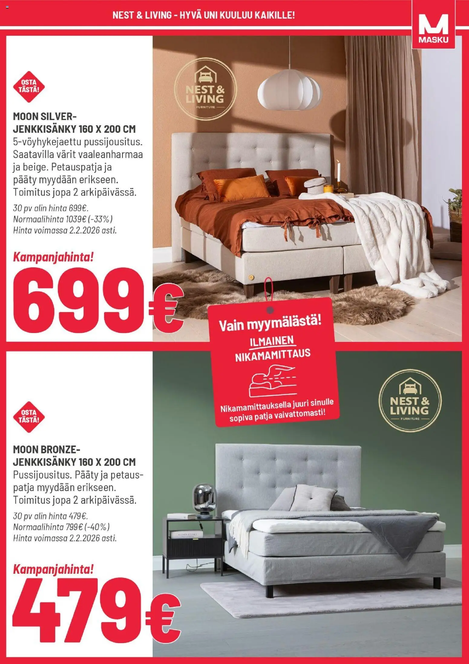 Masku tarjoukset – voimassa 27.01.2026 alkaen | Sivu: 9 | Tuotteet: Jenkkisänky, Patja, Petauspatja