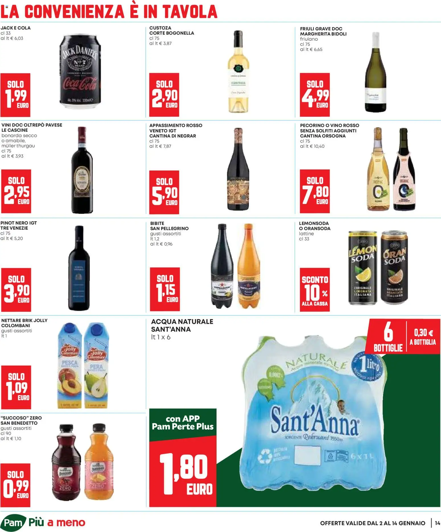 Volantino Panorama del 02.01.2026 | Pagina: 14 | Prodotti: Acqua naturale, Bibite, Bottiglia, Coca Cola