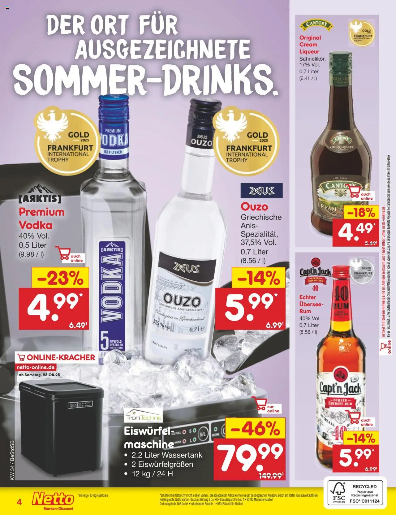 Netto Marken-Discount Prospekt 	 - gültig ab dem 18.08.2025 | Seite: 33 | Produkte: Ouzo, Vodka, Sahne