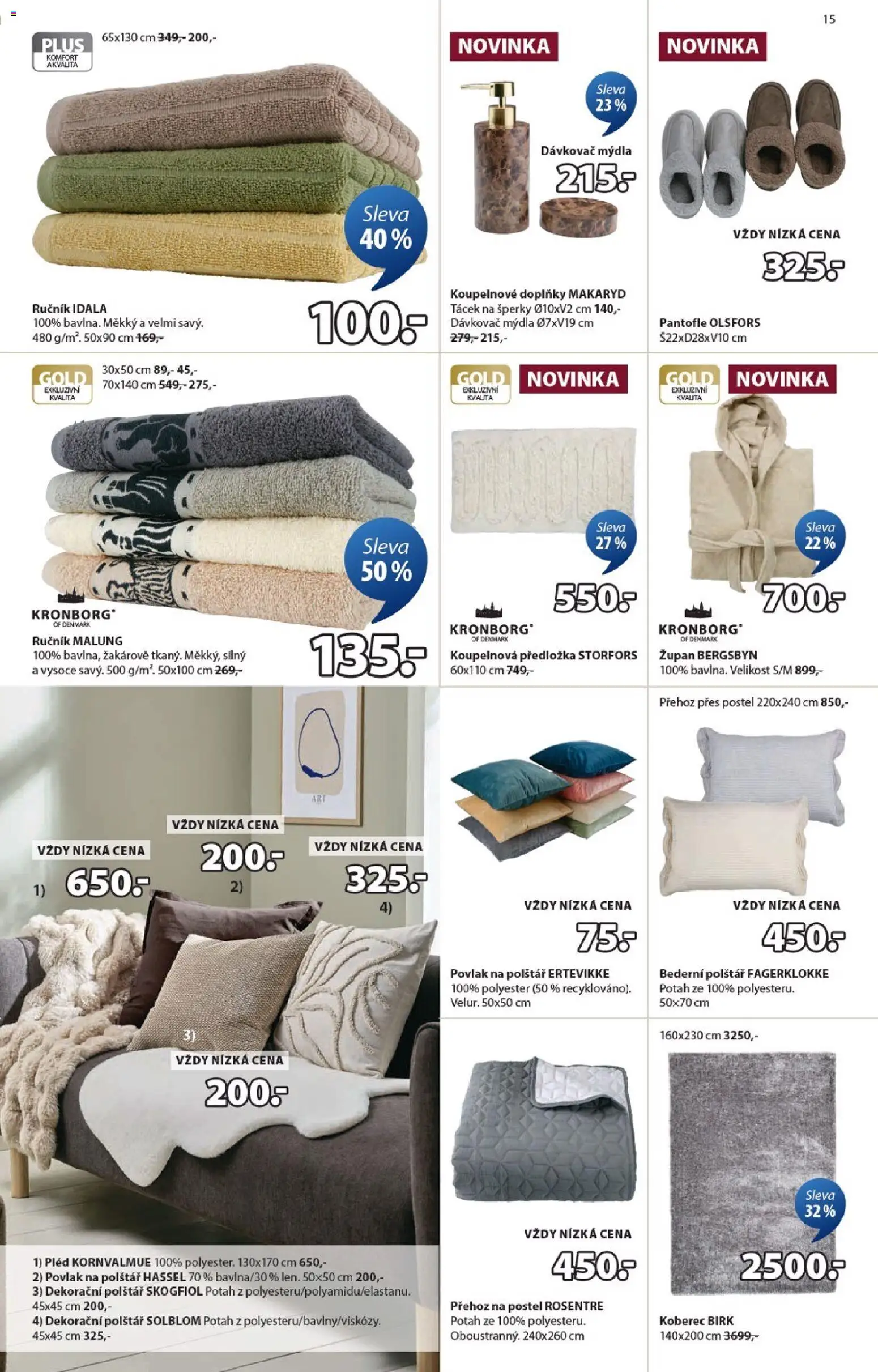 JYSK leták od 24.11.2025 | Strana: 15 | Produkty: Ručník, Přehoz, Župan, Postel