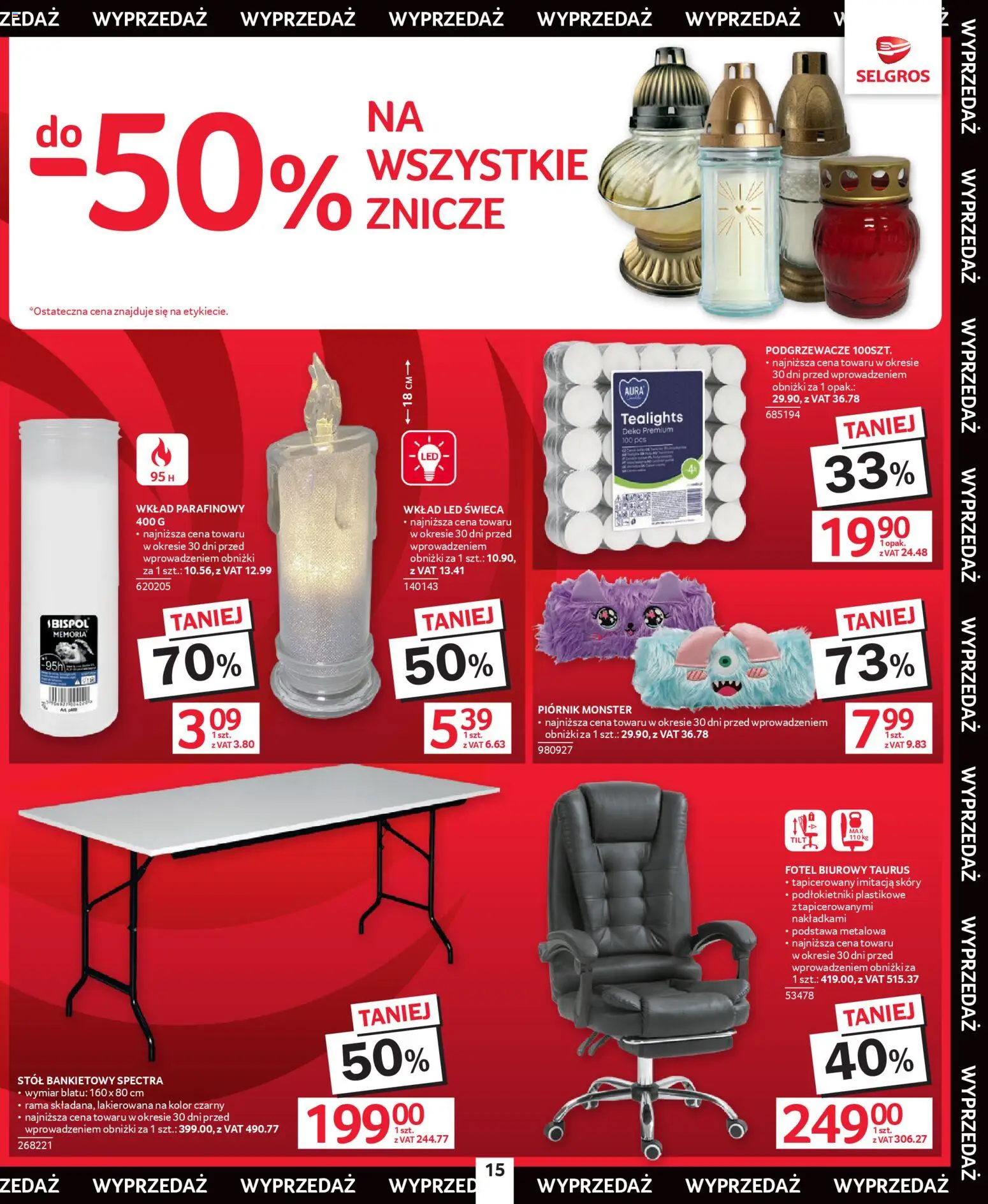Selgros cash&carry Gazetka - Świąteczna Wyprzedaż od 08.01.2026 | Strona: 15 | Produkty: Fotel, Stół, Znicze