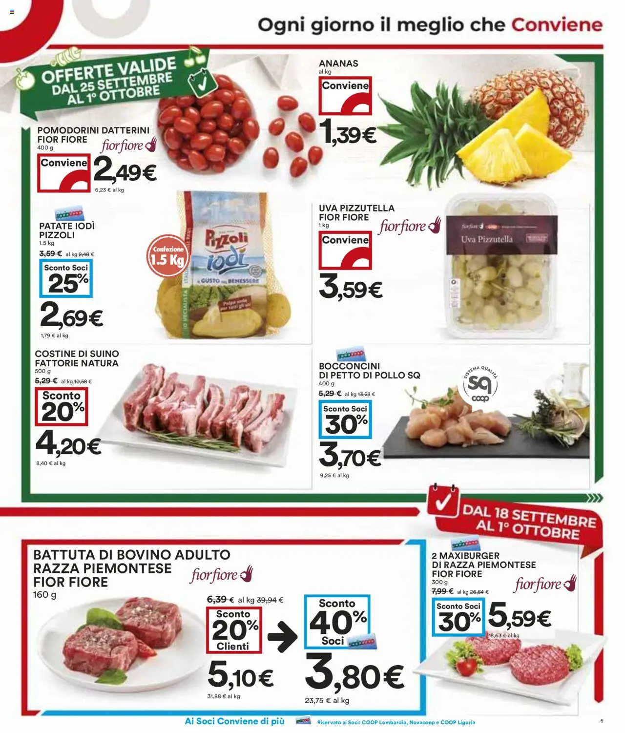 Volantino COOP del 18.09.2025 | Pagina: 5 | Prodotti: Pomodorini, Bovino, Pollo, Suino