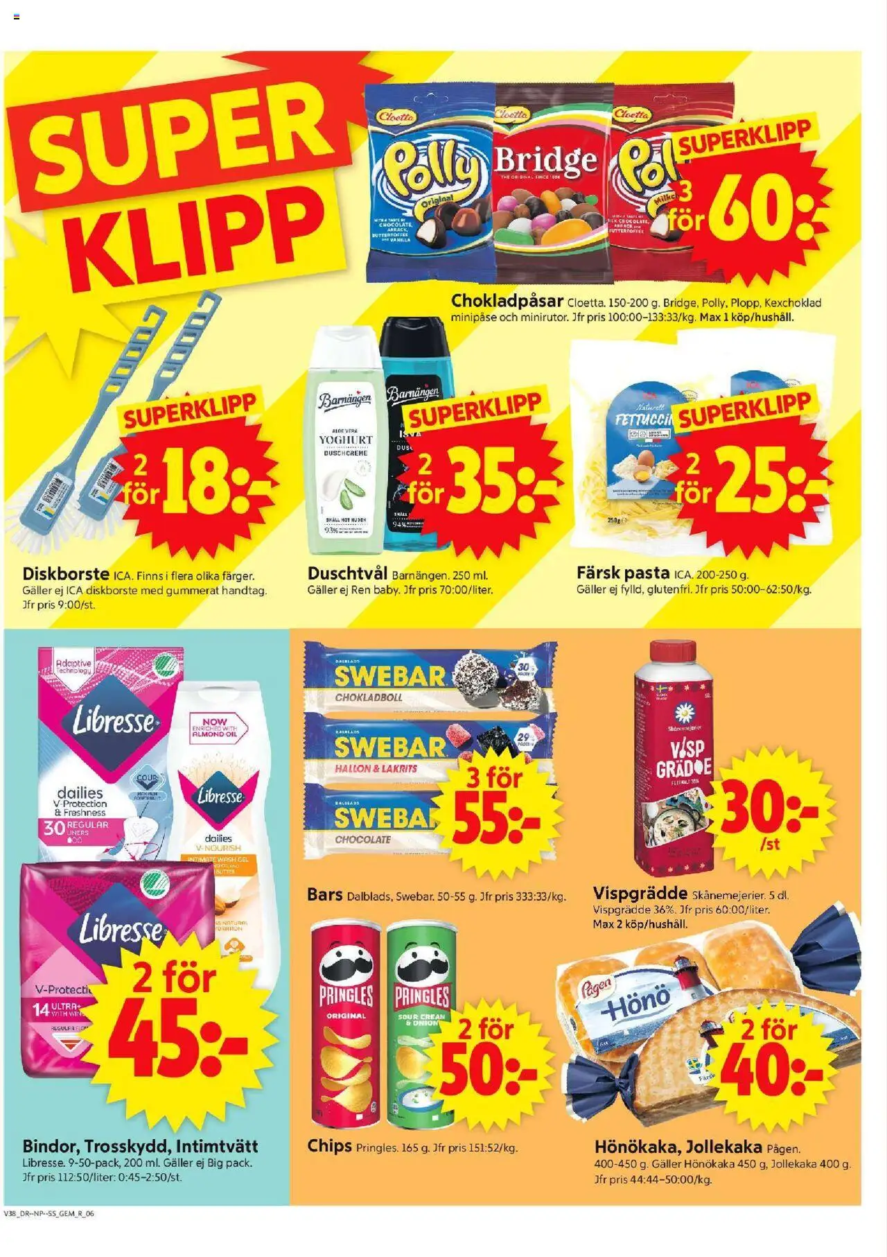 ICA Supermarket reklamblad aktuell från 15.09.2025 | Sida: 8 | Produkter: Pringles, Galler, Chips, Vispgrädde
