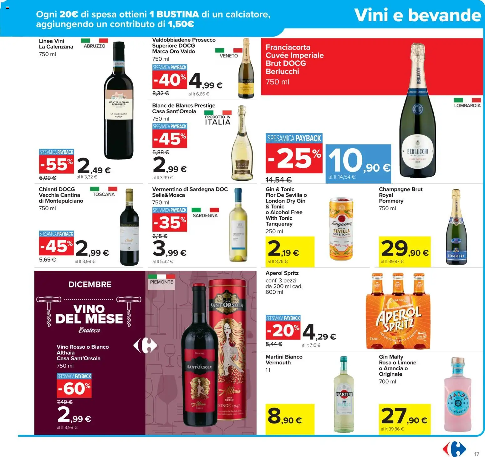 Volantino Carrefour del 02.12.2025 | Pagina: 17 | Prodotti: Gin, Prosecco, Champagne, Enoteca