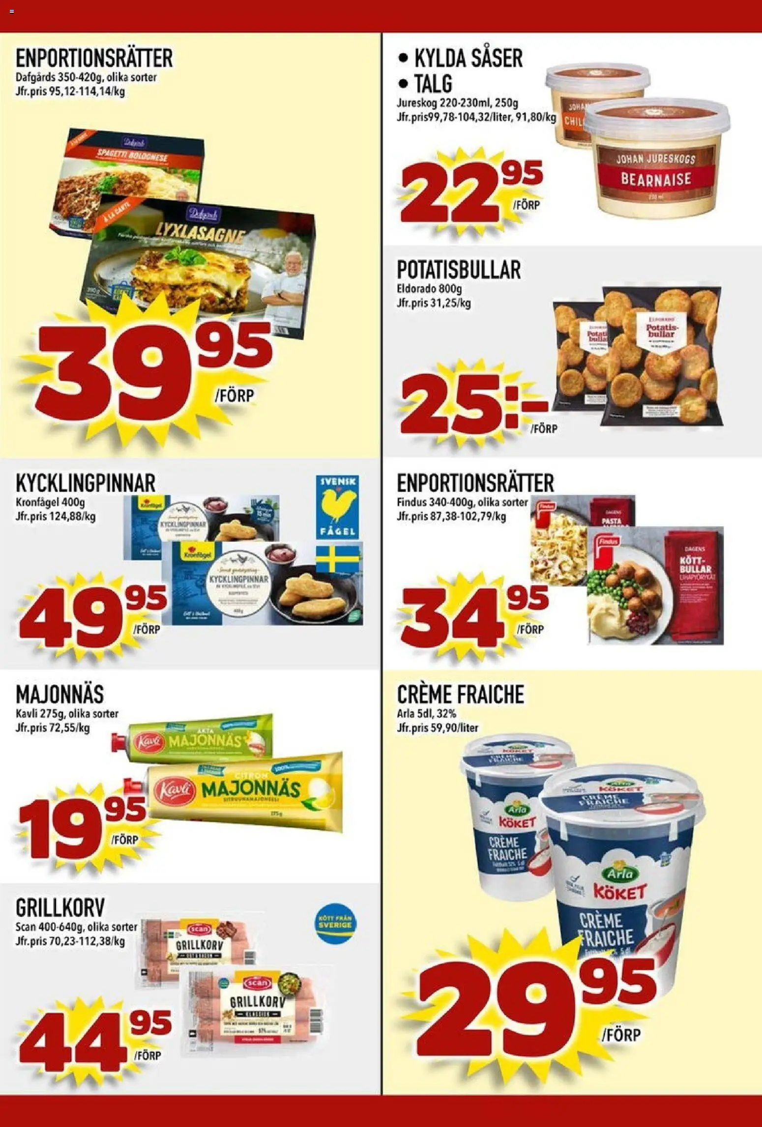 Din Mat reklamblad aktuell från 08.12.2025 | Sida: 5 | Produkter: Grillkorv, Creme fraiche, Potatisbullar, Majonnäs