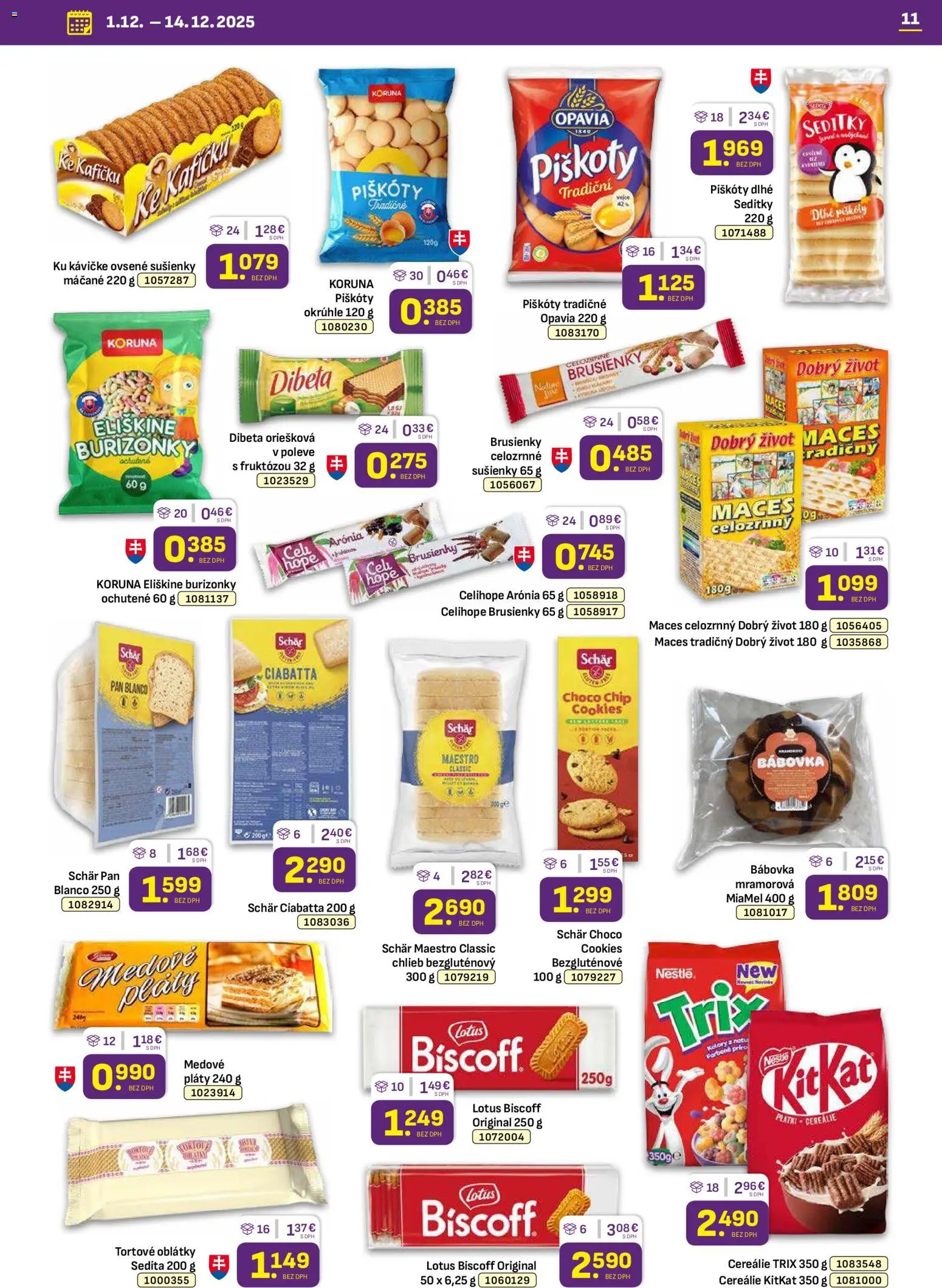 Nové Libex akcie – leták je platný od 01.12.2025 | Strana: 11 | Produkty: Chlieb, Cereálie