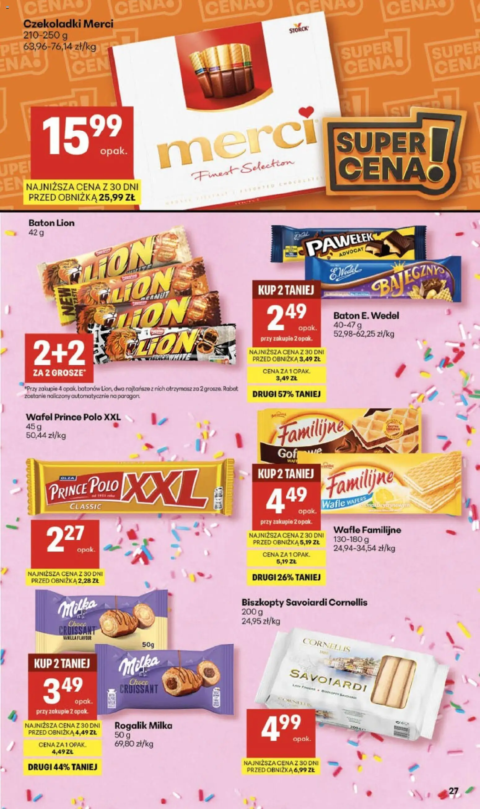 Delikatesy Centrum Gazetka - Sklepy Własne od 26.02.2026 | Strona: 27 | Produkty: Prince polo xxl, Merci, Milka, Baton