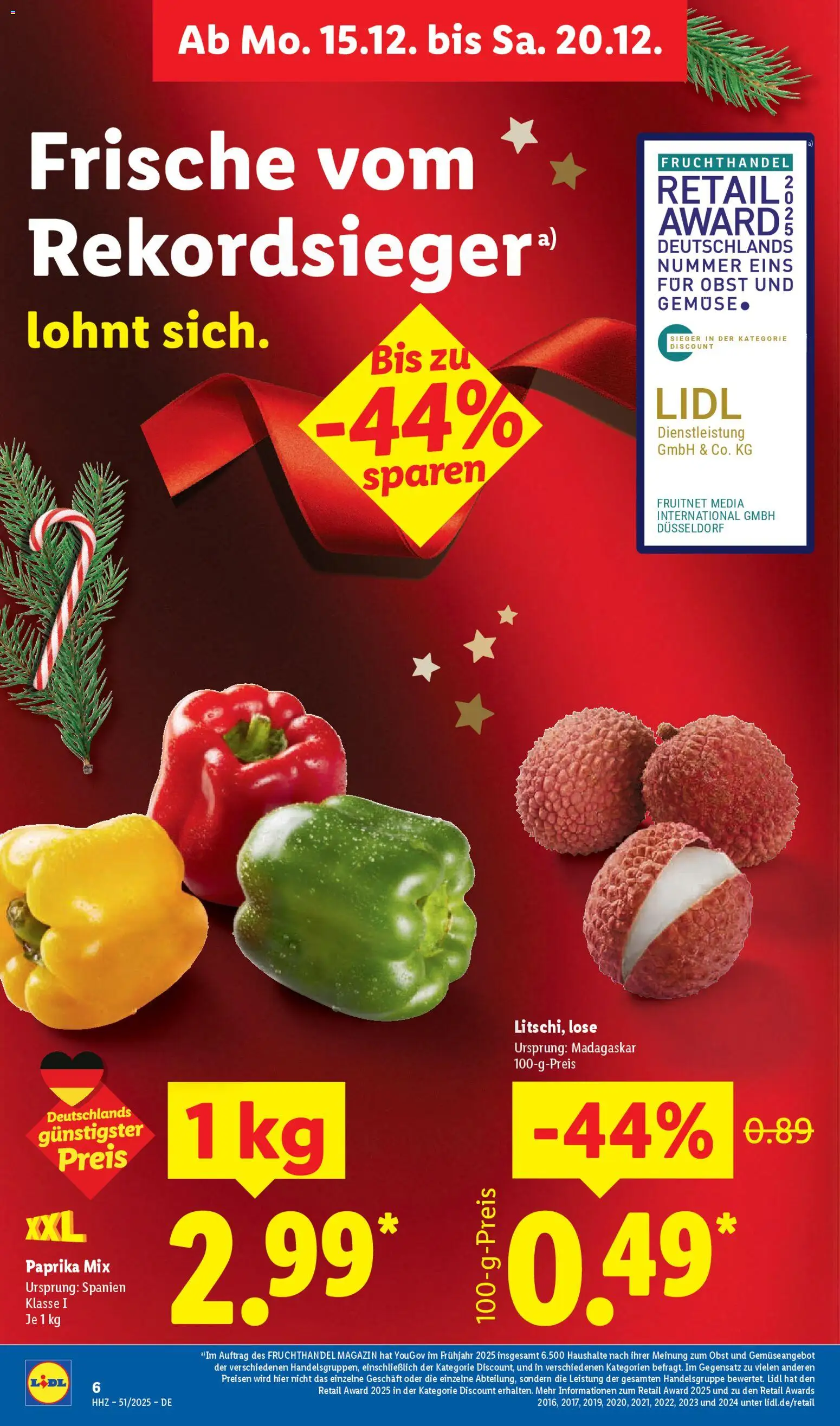 Lidl Prospekt Kornwestheim – gültig ab 15.12.2025 | Seite: 16 | Produkte: Gemüse, Paprika, Obst