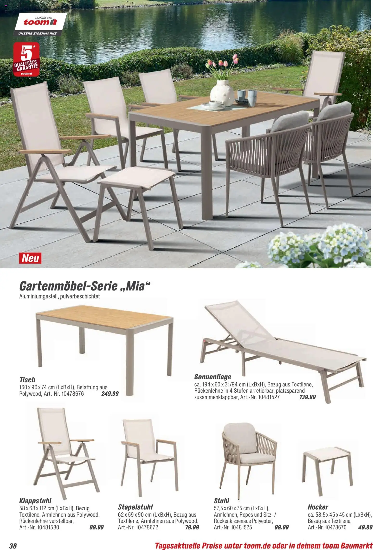 Toom Baumarkt  Gartenmöbel & Solar-Leuchten 2026 – gültig ab 01.01.2026 | Seite: 38 | Produkte: Hocker, Tisch, Stuhl