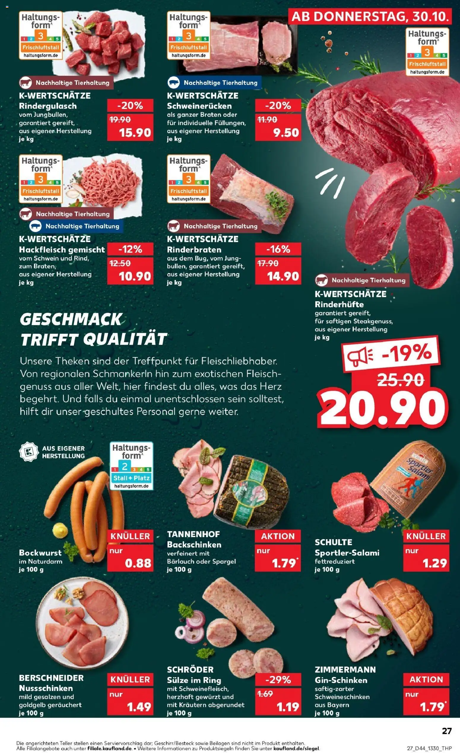 Kaufland prospekt Remscheid	 – gültig ab 30.10.2025 | Seite: 27 | Produkte: Rinderbraten, Bockwurst, Fleisch, Hackfleisch