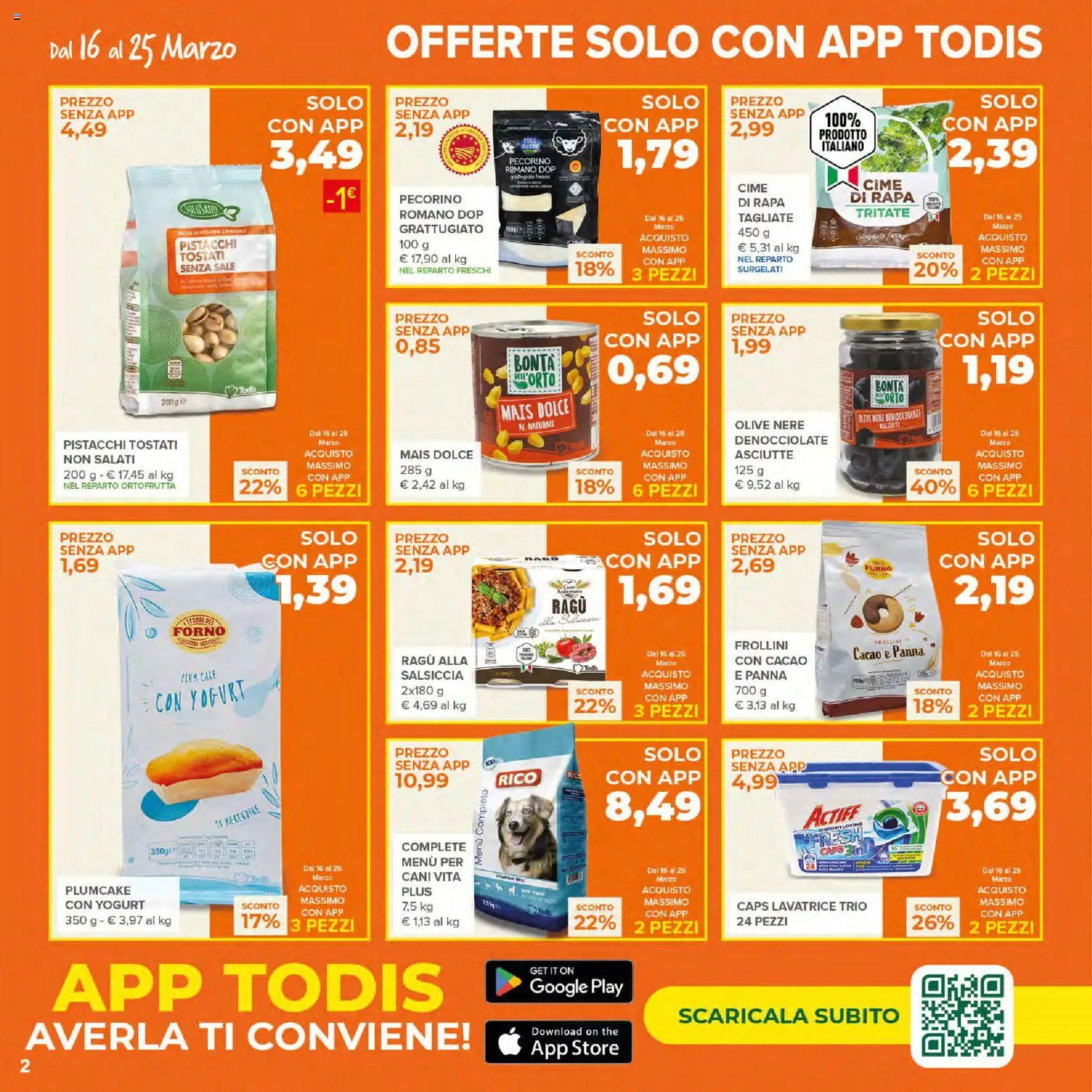 Volantino Todis del 16.03.2026 | Pagina: 2 | Prodotti: Sale, Lavatrice, Cacao, Frollini