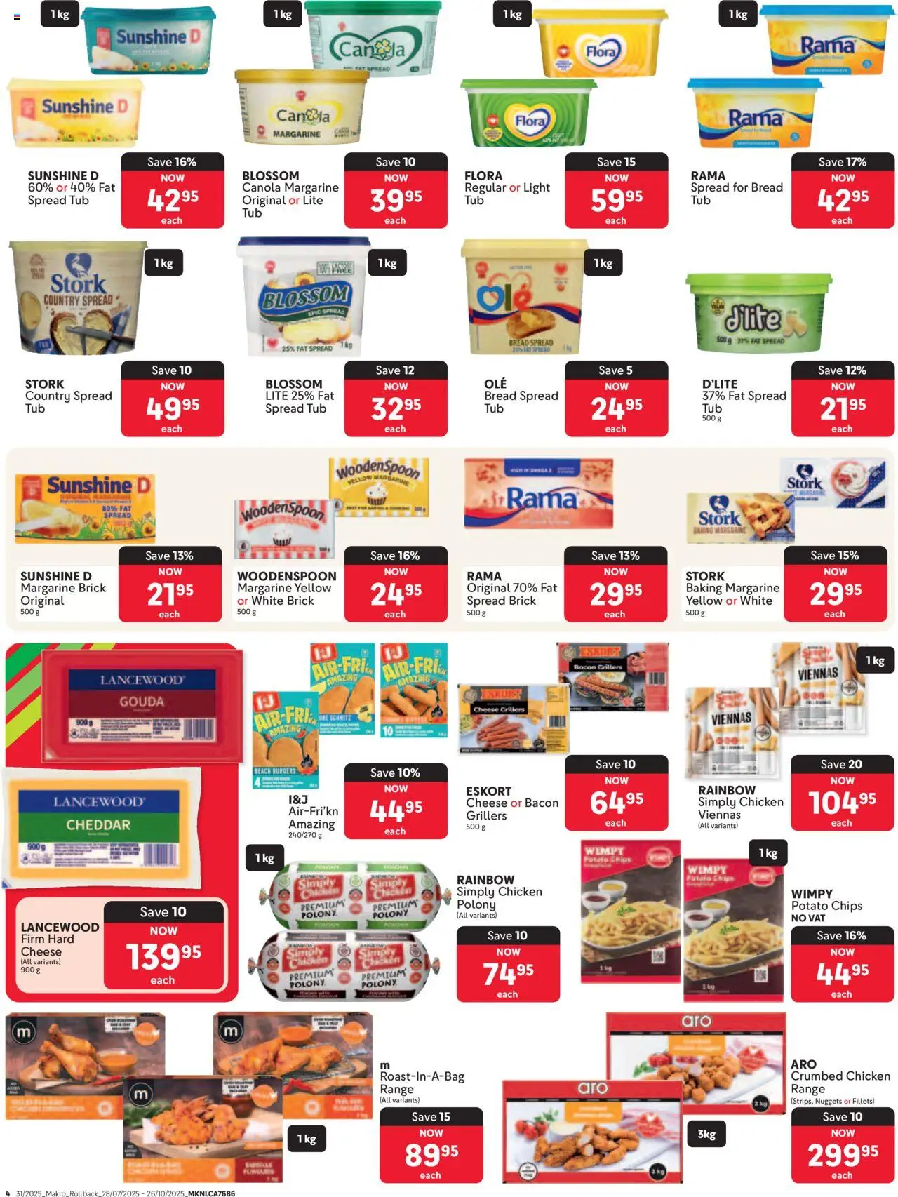 Makro - Rollback Specials │ valid from 28.07.2025 | Page: 4 | Products: Chicken, Chips, Fat spread, Bacon