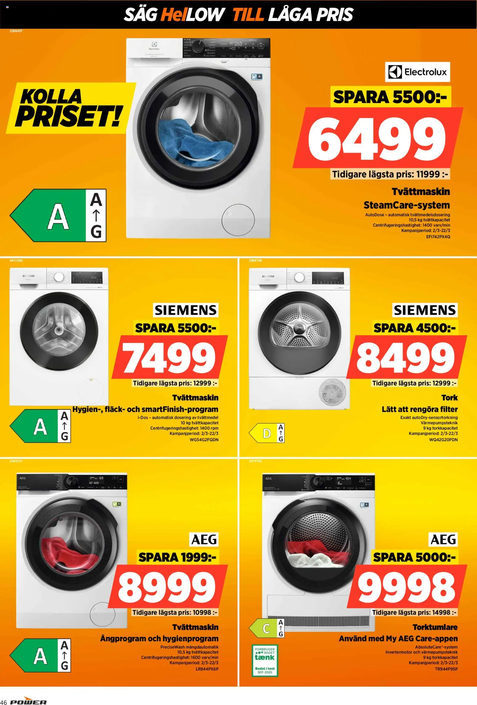 Power reklamblad aktuell från 09.03.2026 | Sida: 46 | Produkter: Såg, Tvättmedel, Filter, Tvättmaskin